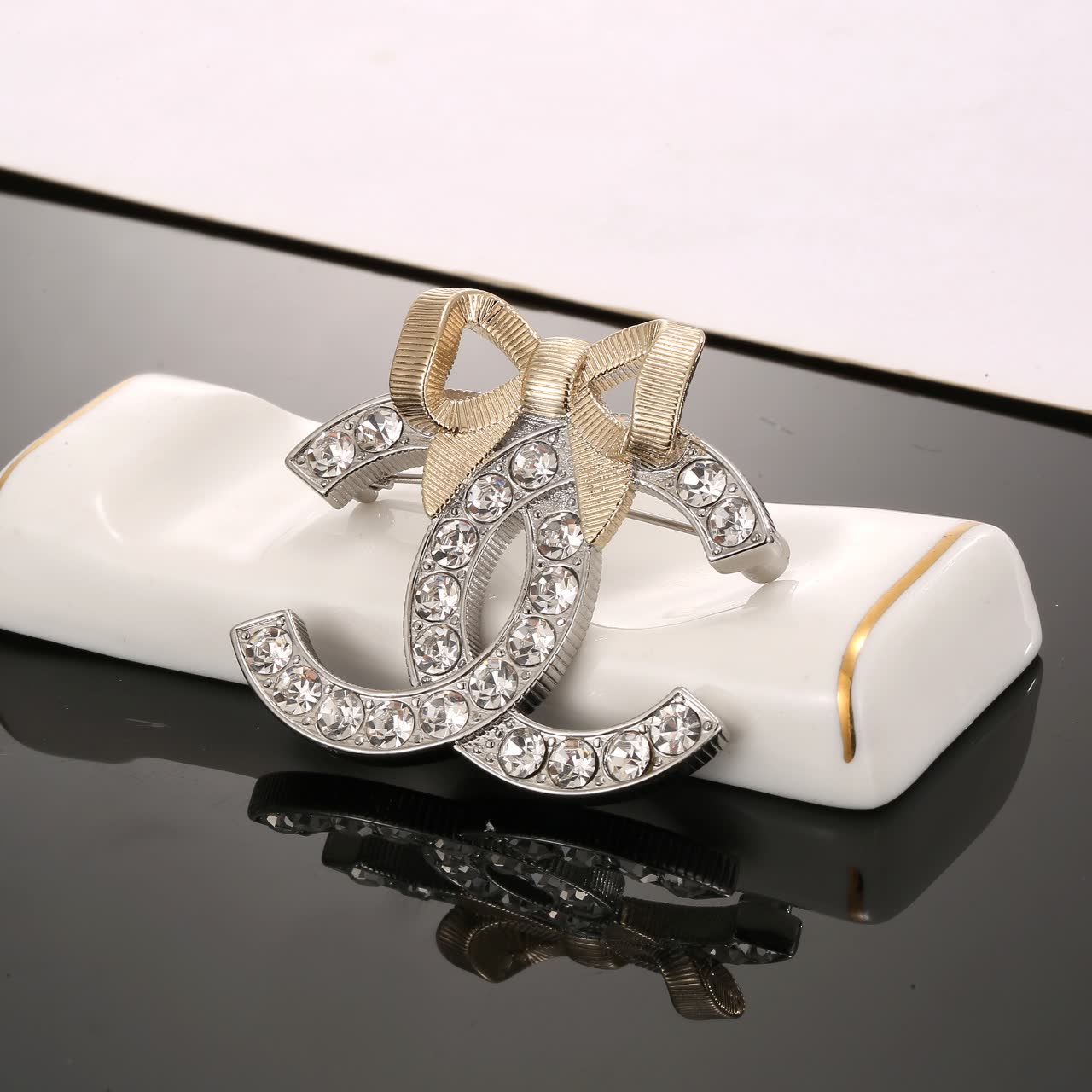 Chanel CC Logo Crystal Brooch