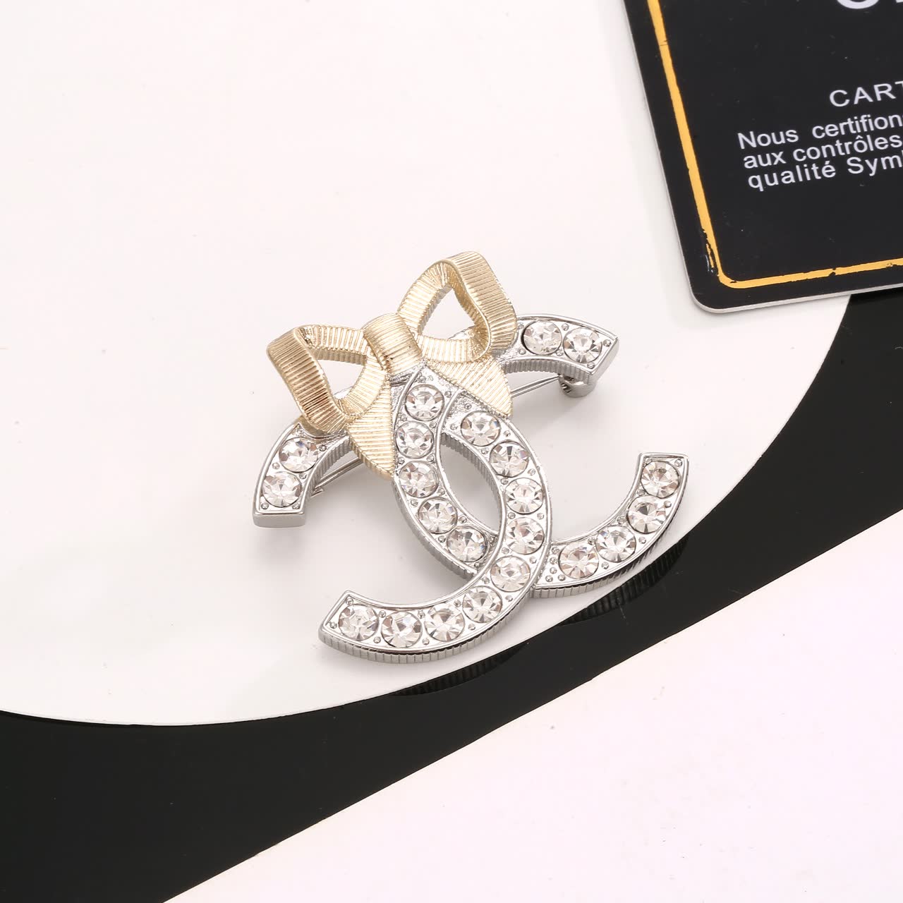 Chanel CC Logo Crystal Brooch