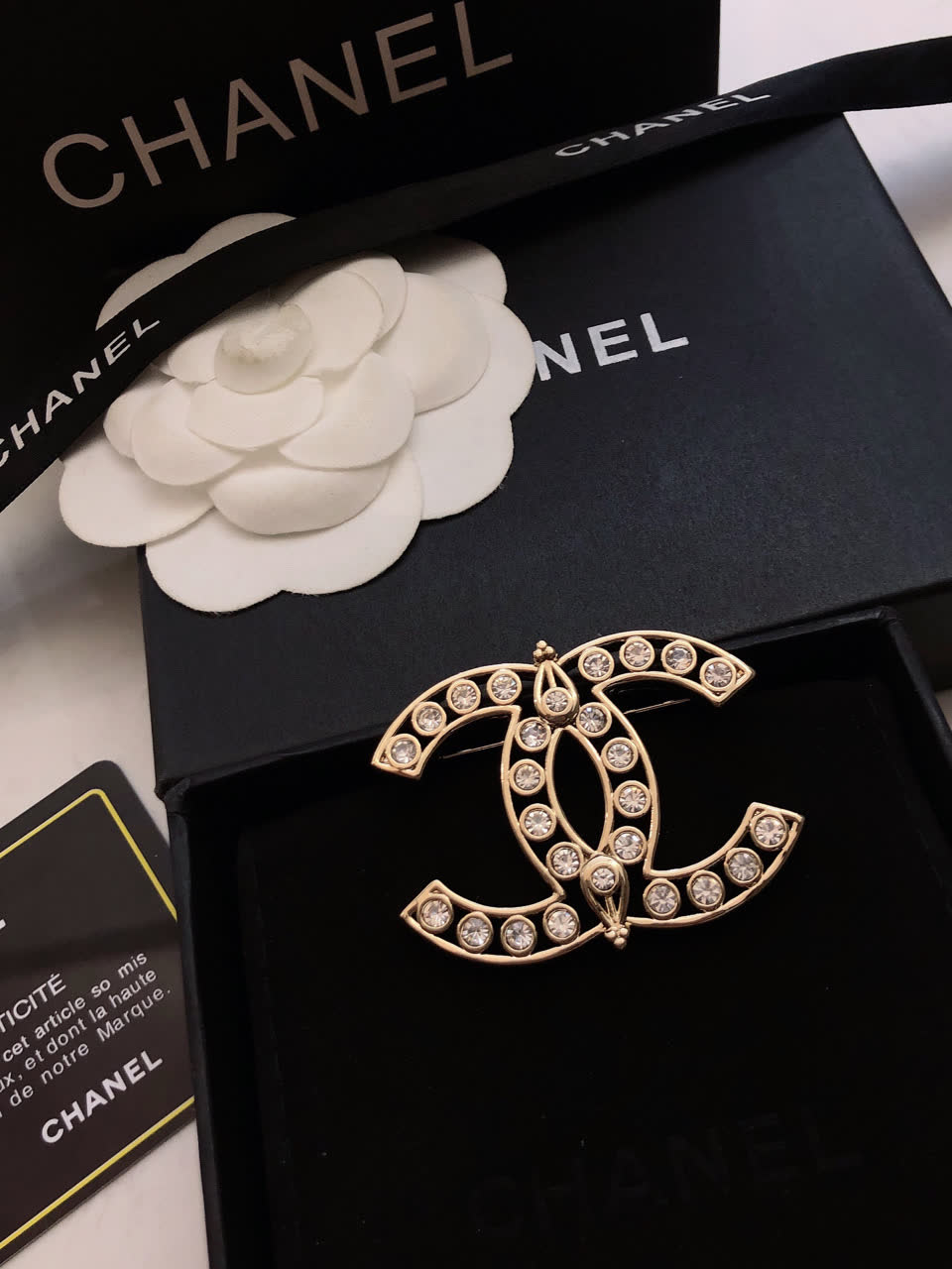 Chanel CC Logo Brooch with Crystals