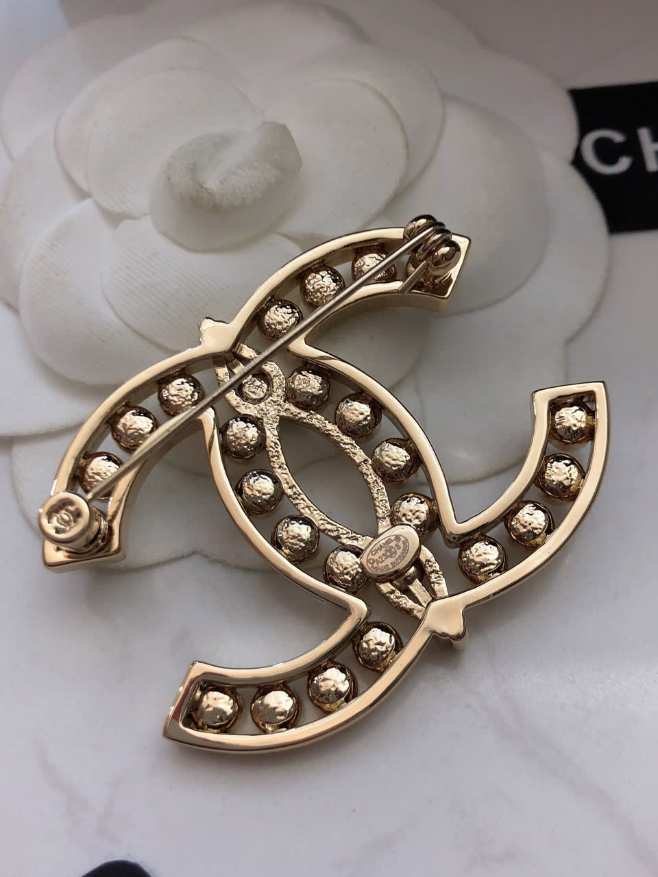 Chanel CC Logo Brooch with Crystals