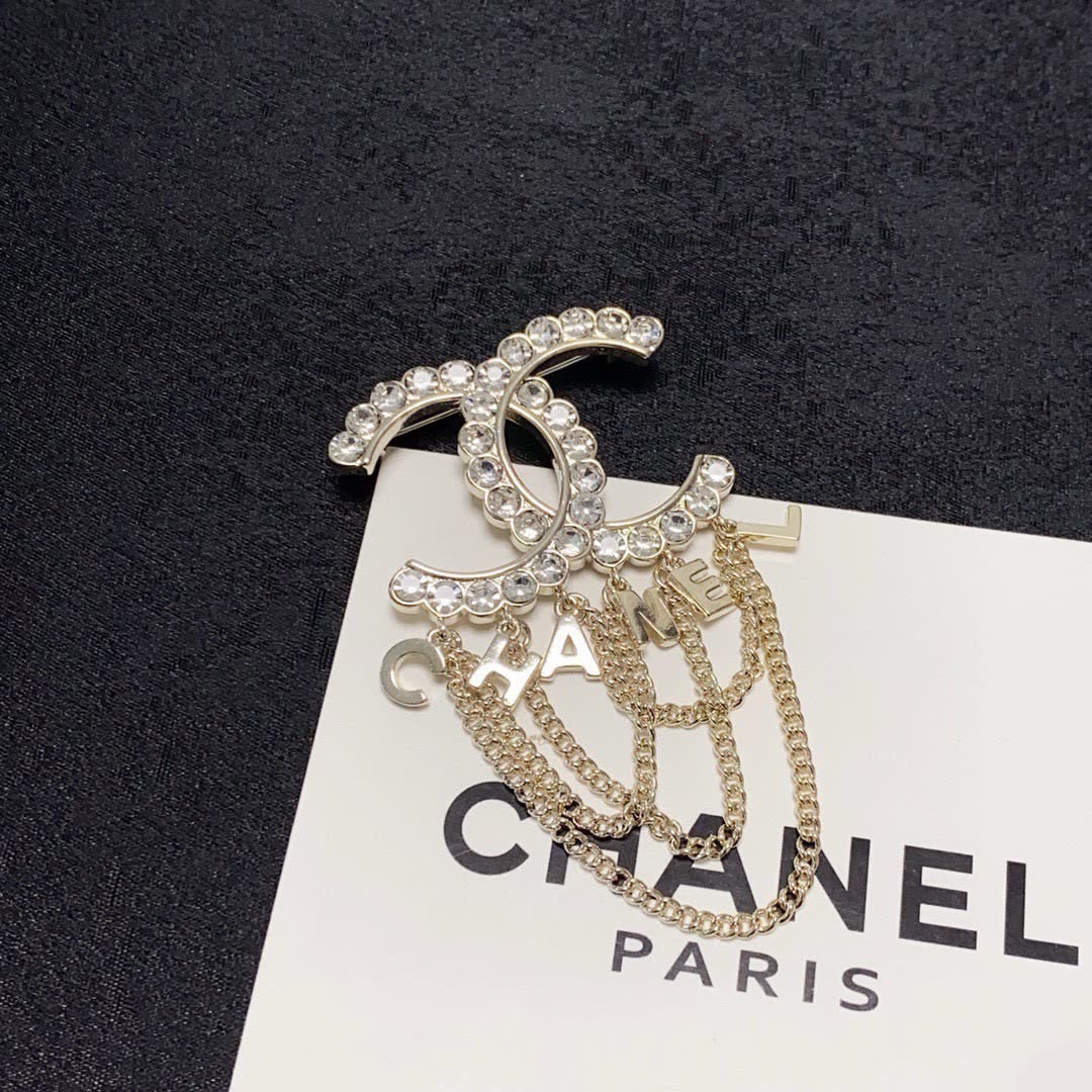 Chanel CC Logo Brooch with Chains