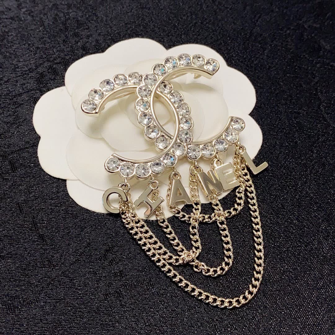 Chanel CC Logo Brooch with Chains