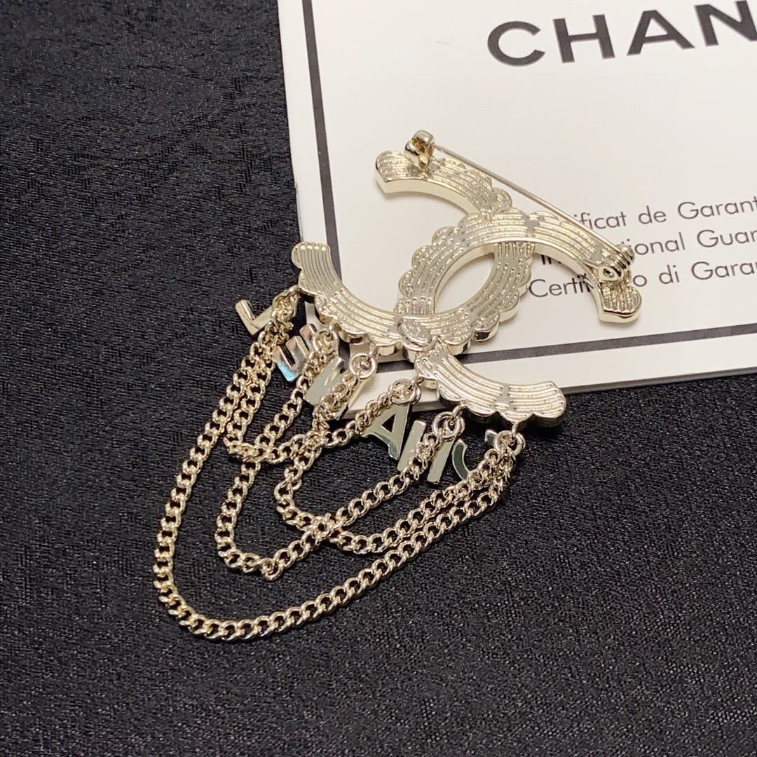 Chanel CC Logo Brooch with Chains