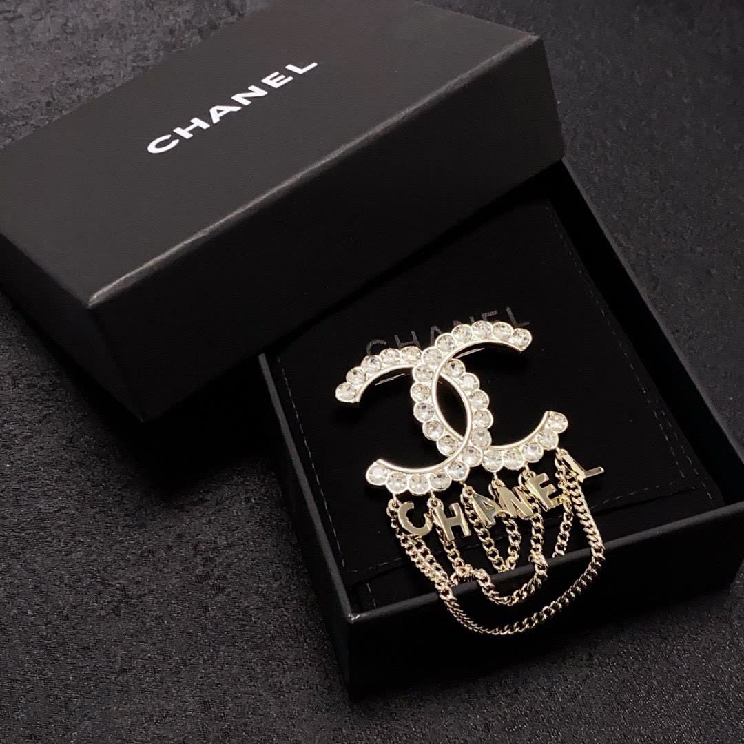 Chanel CC Logo Brooch with Chains