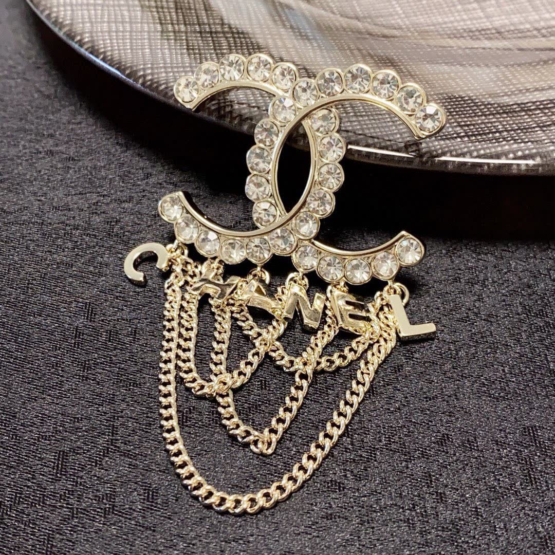 Chanel CC Logo Brooch with Chains