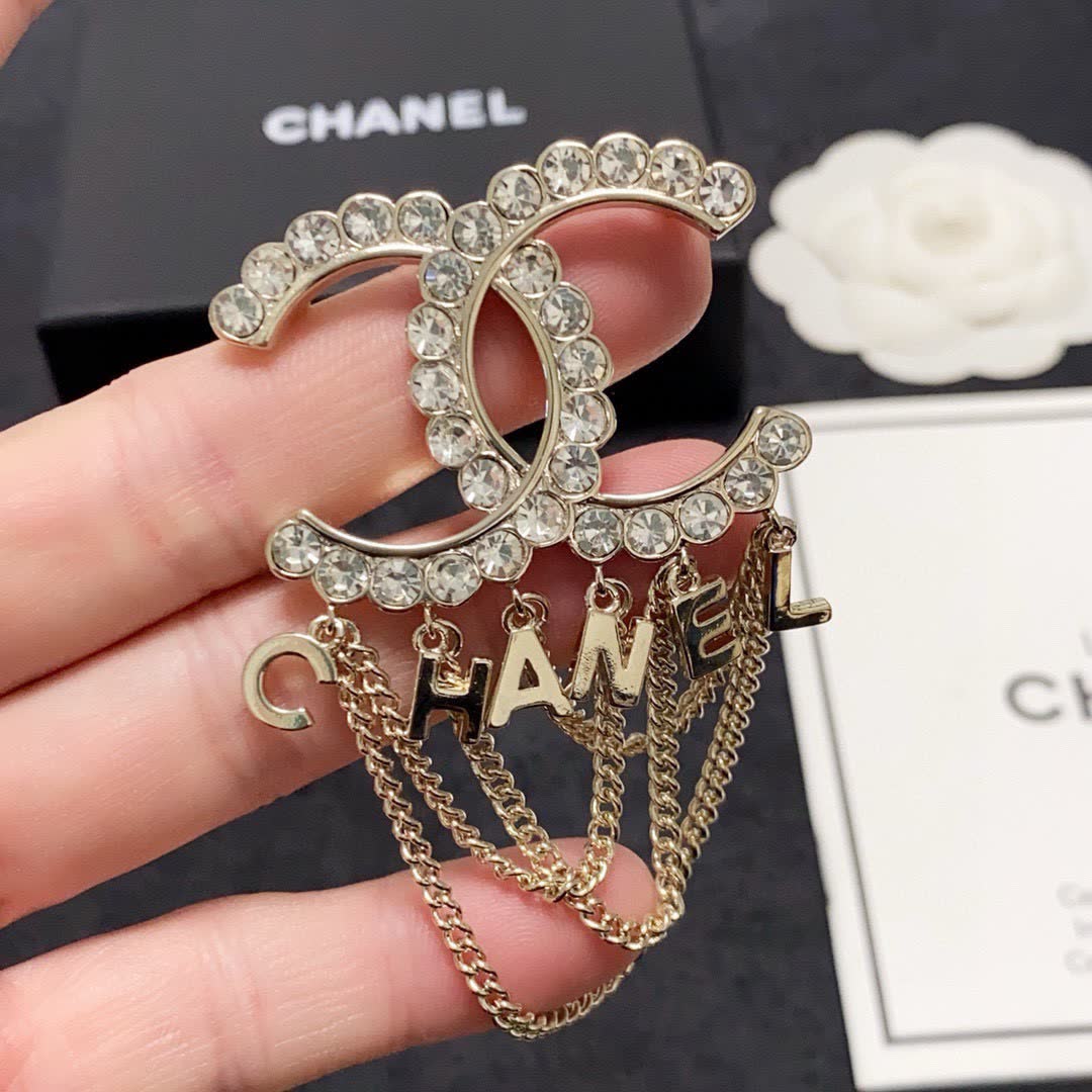 Chanel CC Logo Brooch with Chains