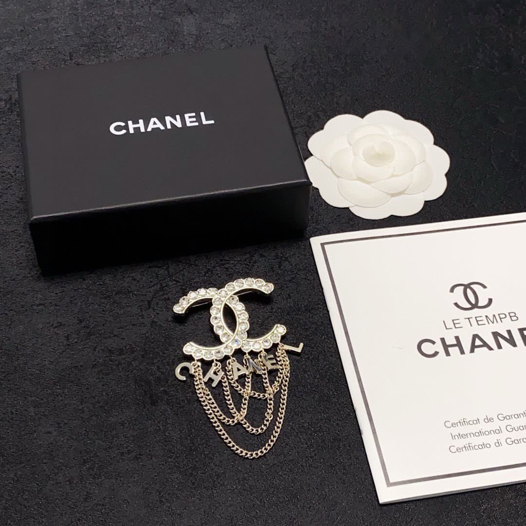 Chanel CC Logo Brooch with Chains