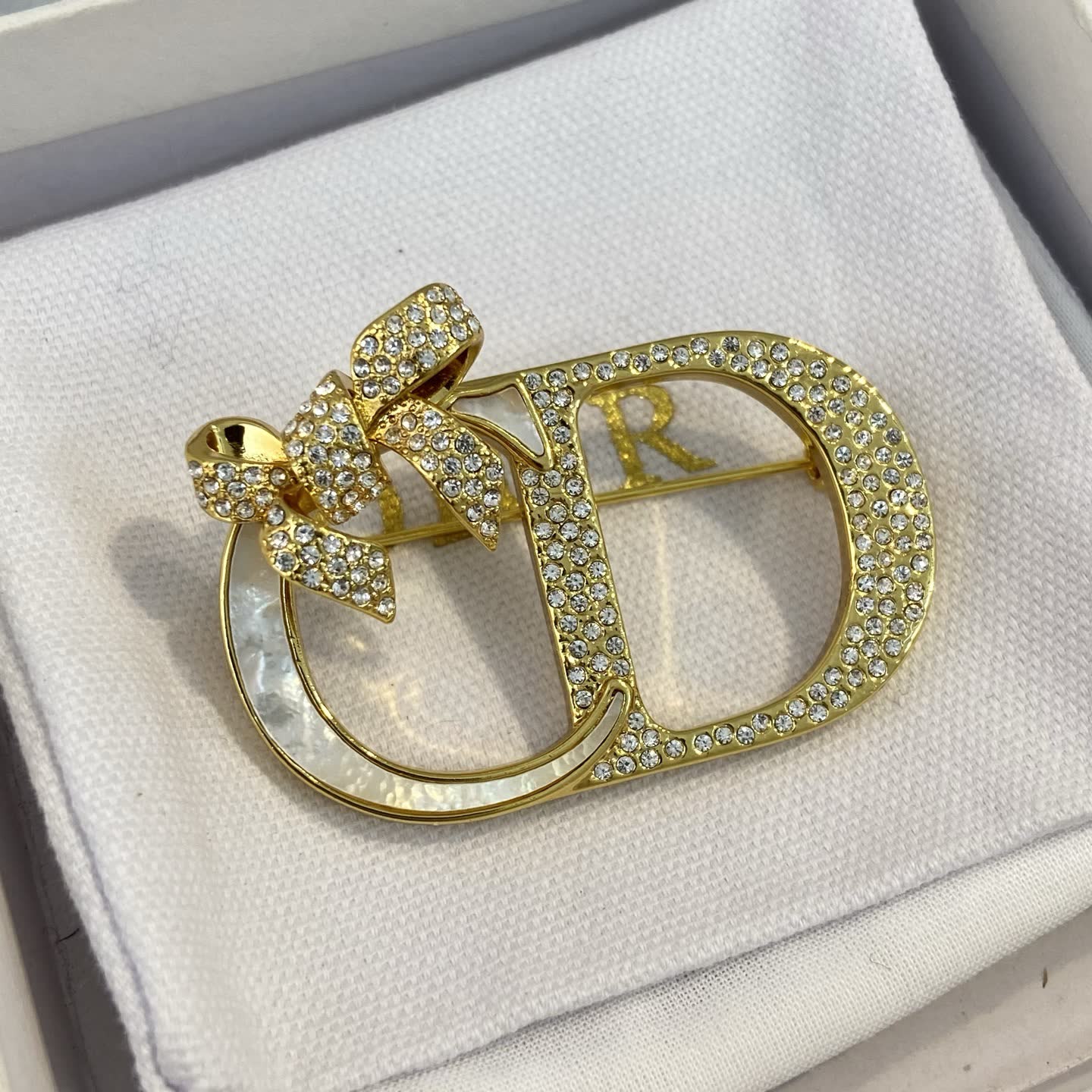 Dior Gold Tone Crystal 'CD' Brooch