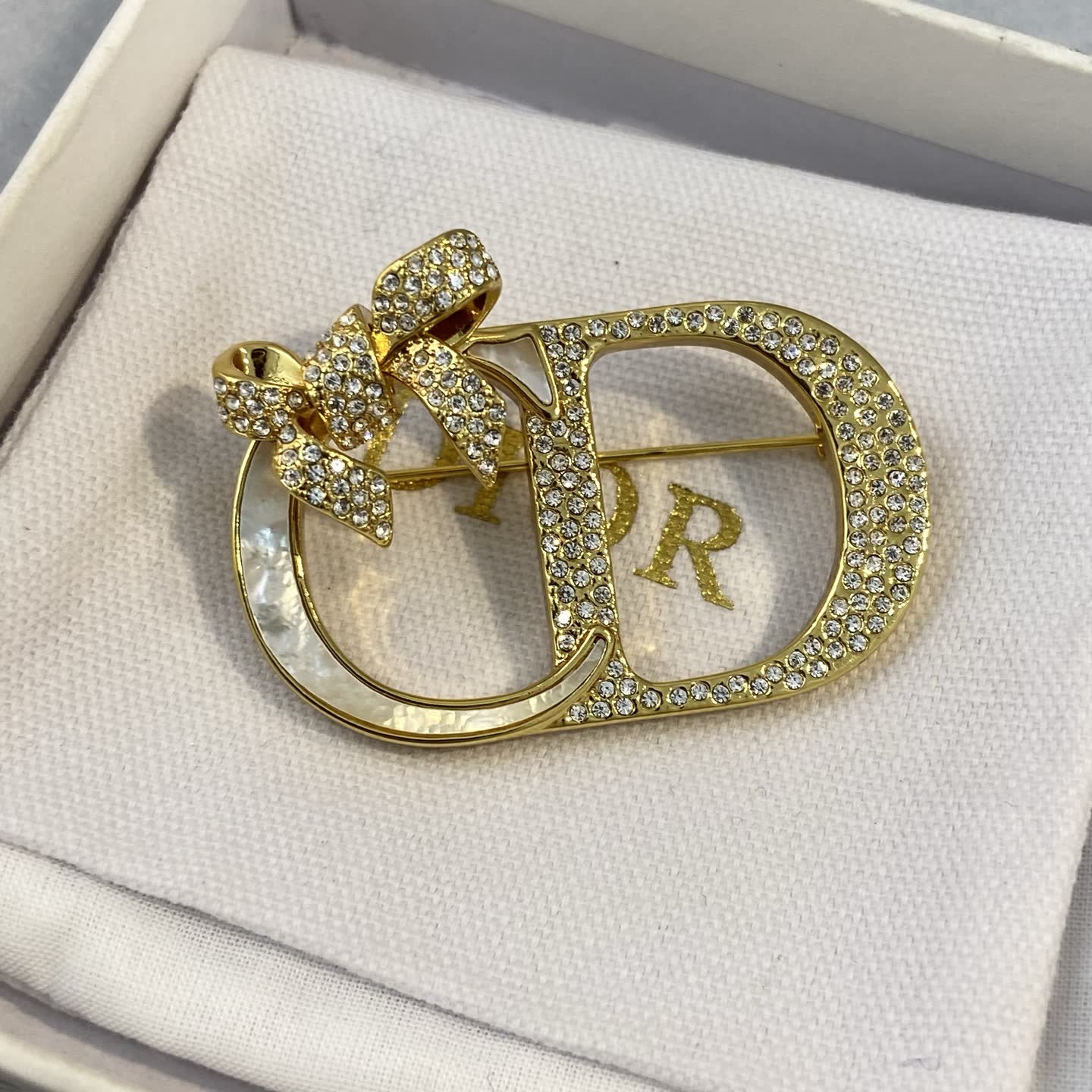 Dior Gold Tone Crystal 'CD' Brooch