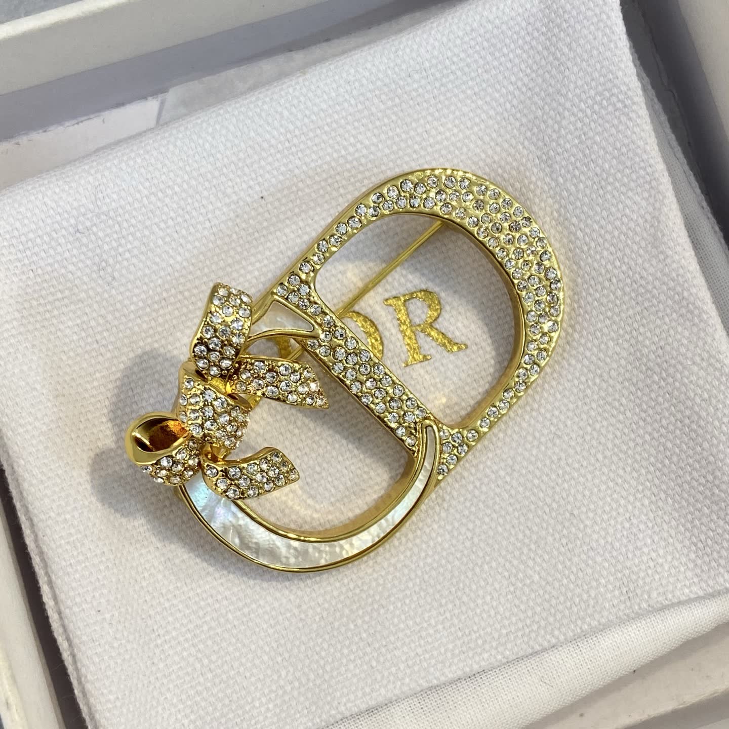 Dior Gold Tone Crystal 'CD' Brooch