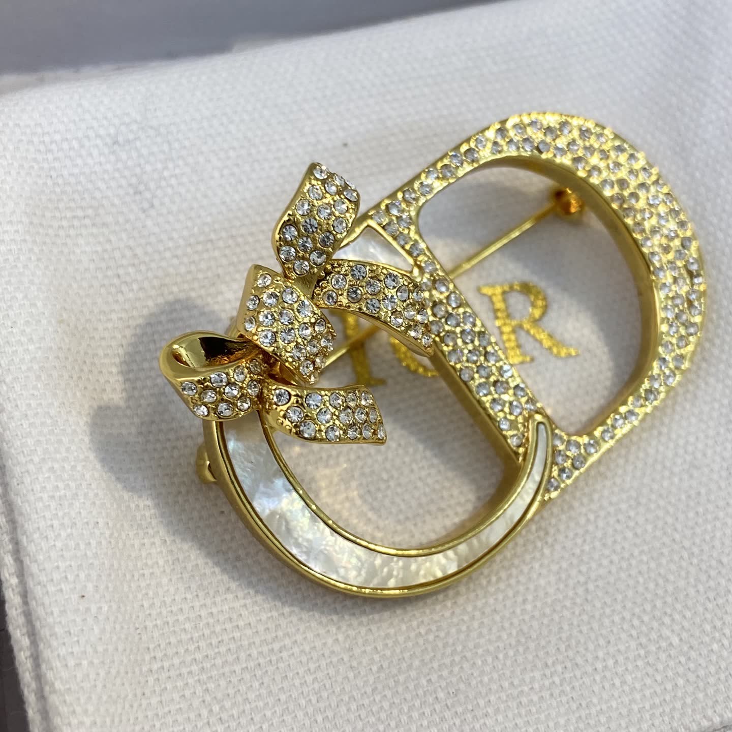 Dior Gold Tone Crystal 'CD' Brooch