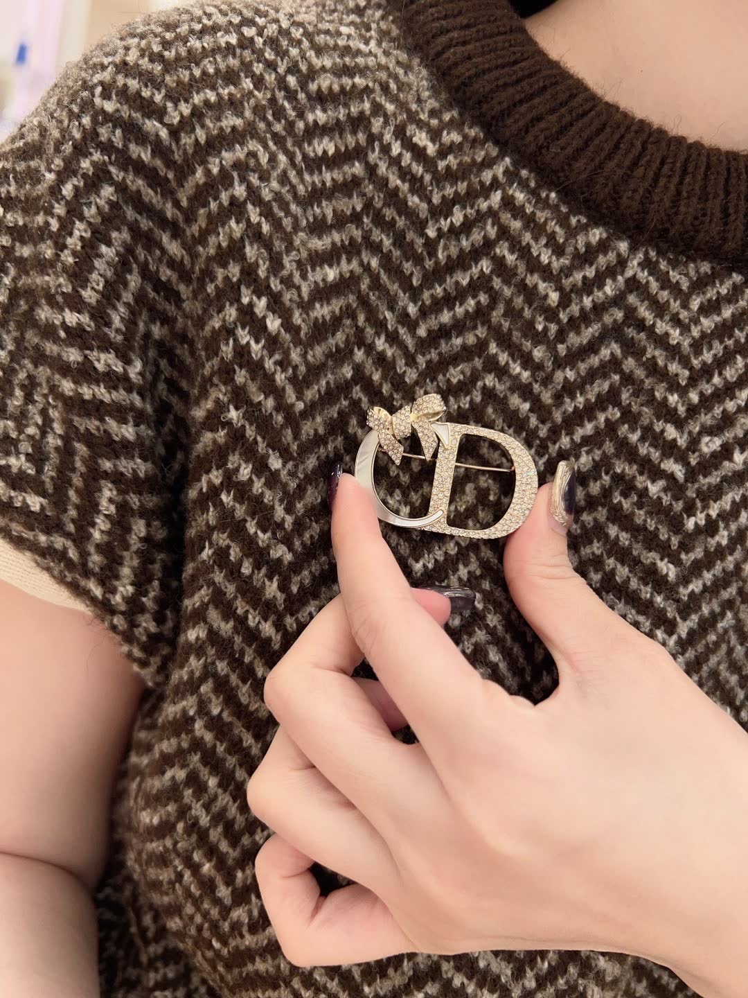 Dior Gold Tone Crystal 'CD' Brooch