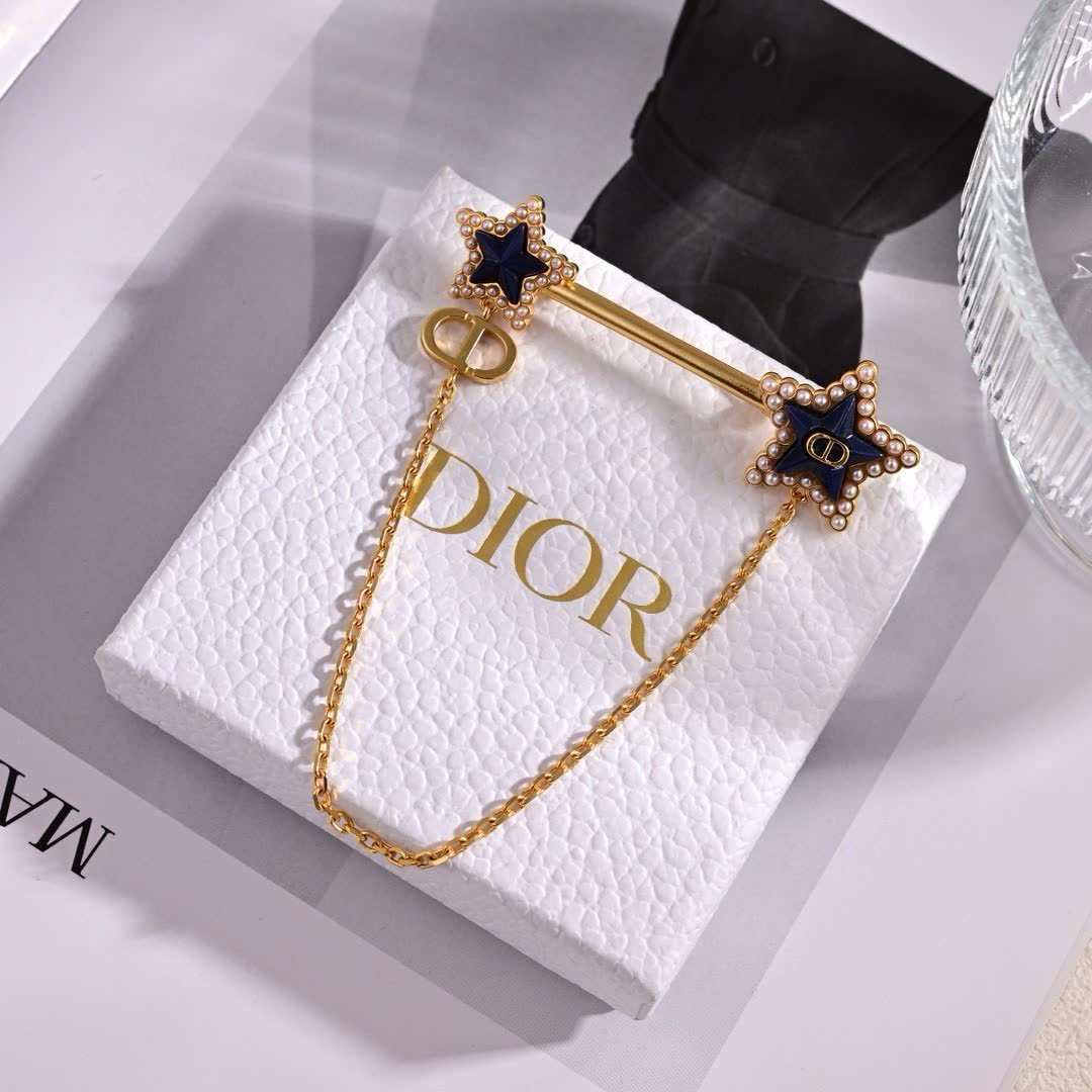 Dior Gold Star Brooch with Chain