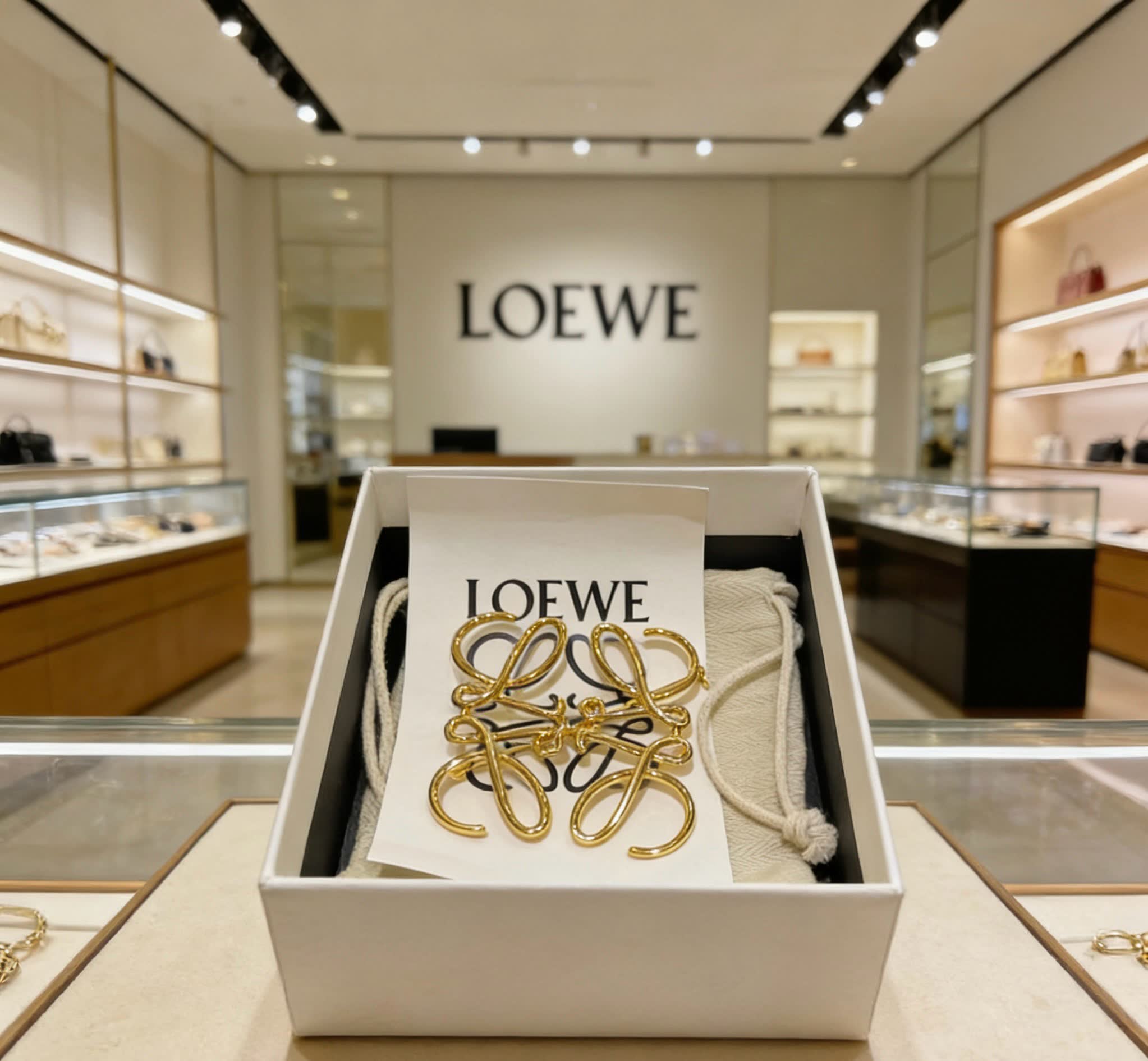 LOEWE Gold Tone Logo Brooch