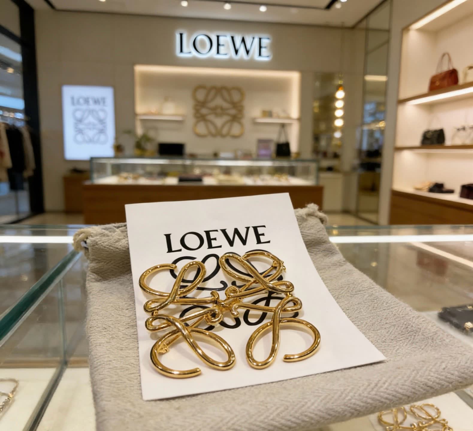 LOEWE Gold Tone Logo Brooch