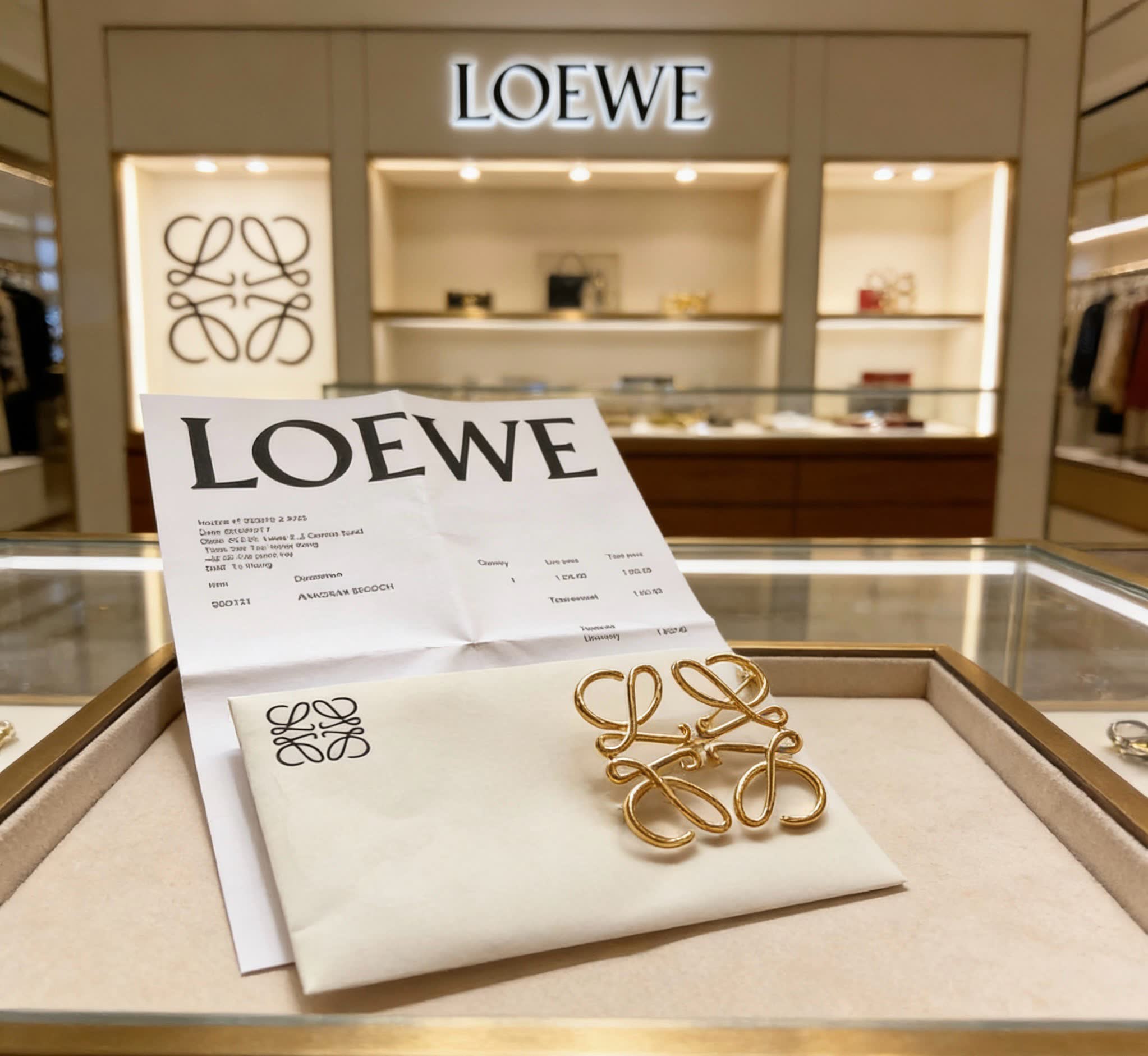LOEWE Gold Tone Logo Brooch