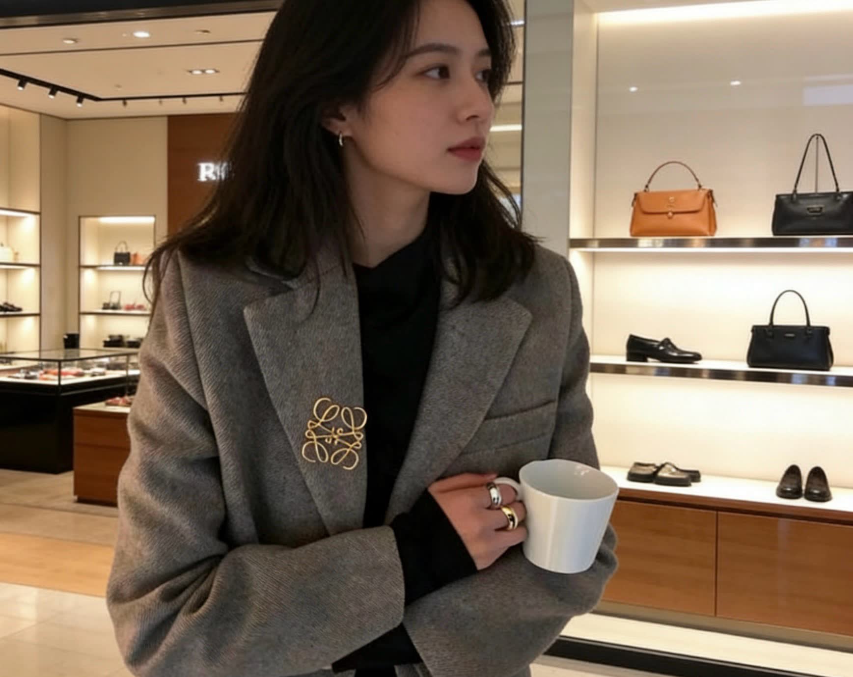 LOEWE Gold Tone Logo Brooch