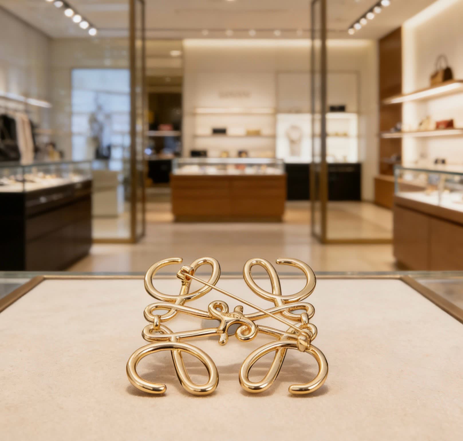 LOEWE Gold Tone Logo Brooch