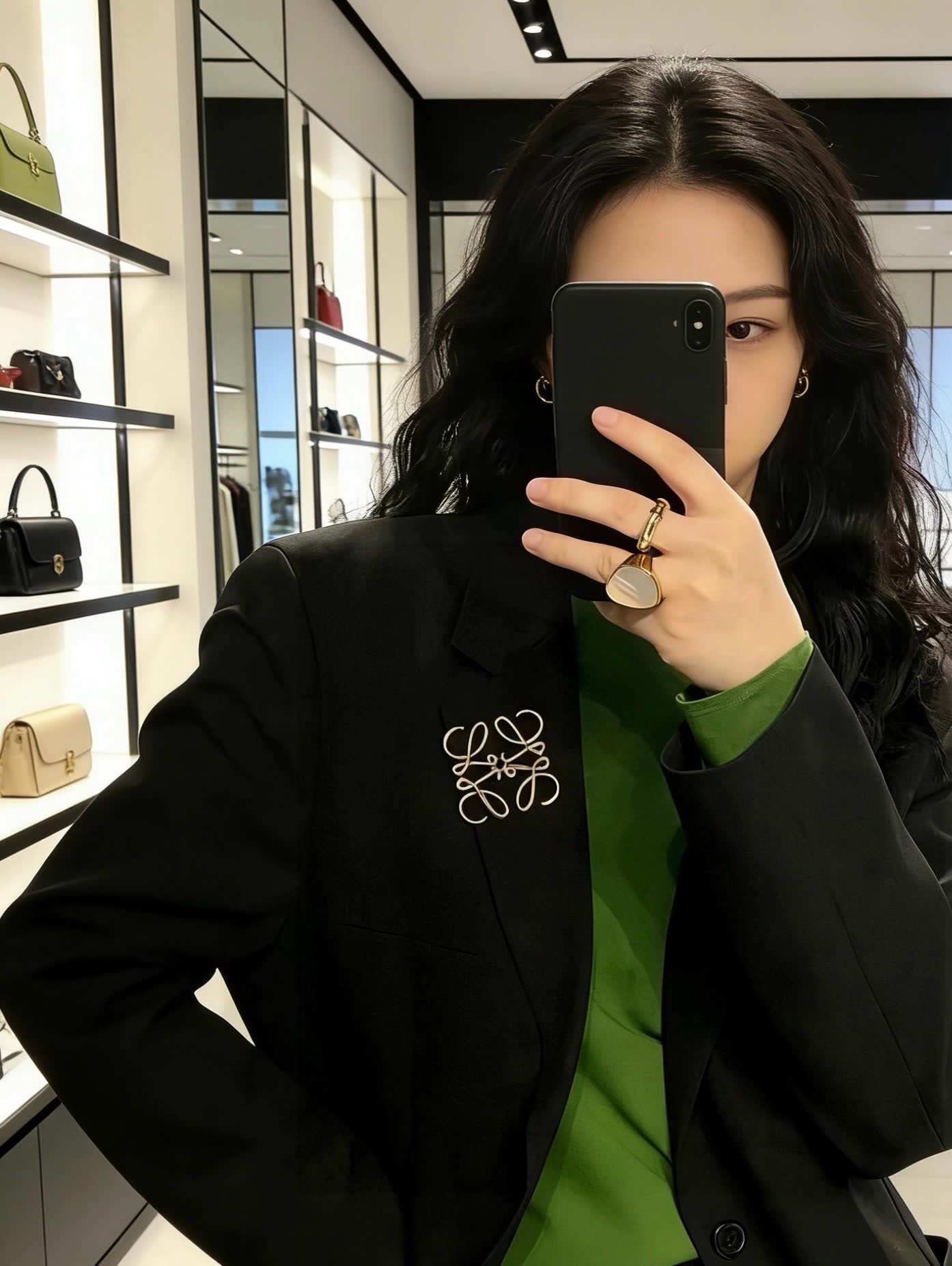 LOEWE Gold Tone Logo Brooch