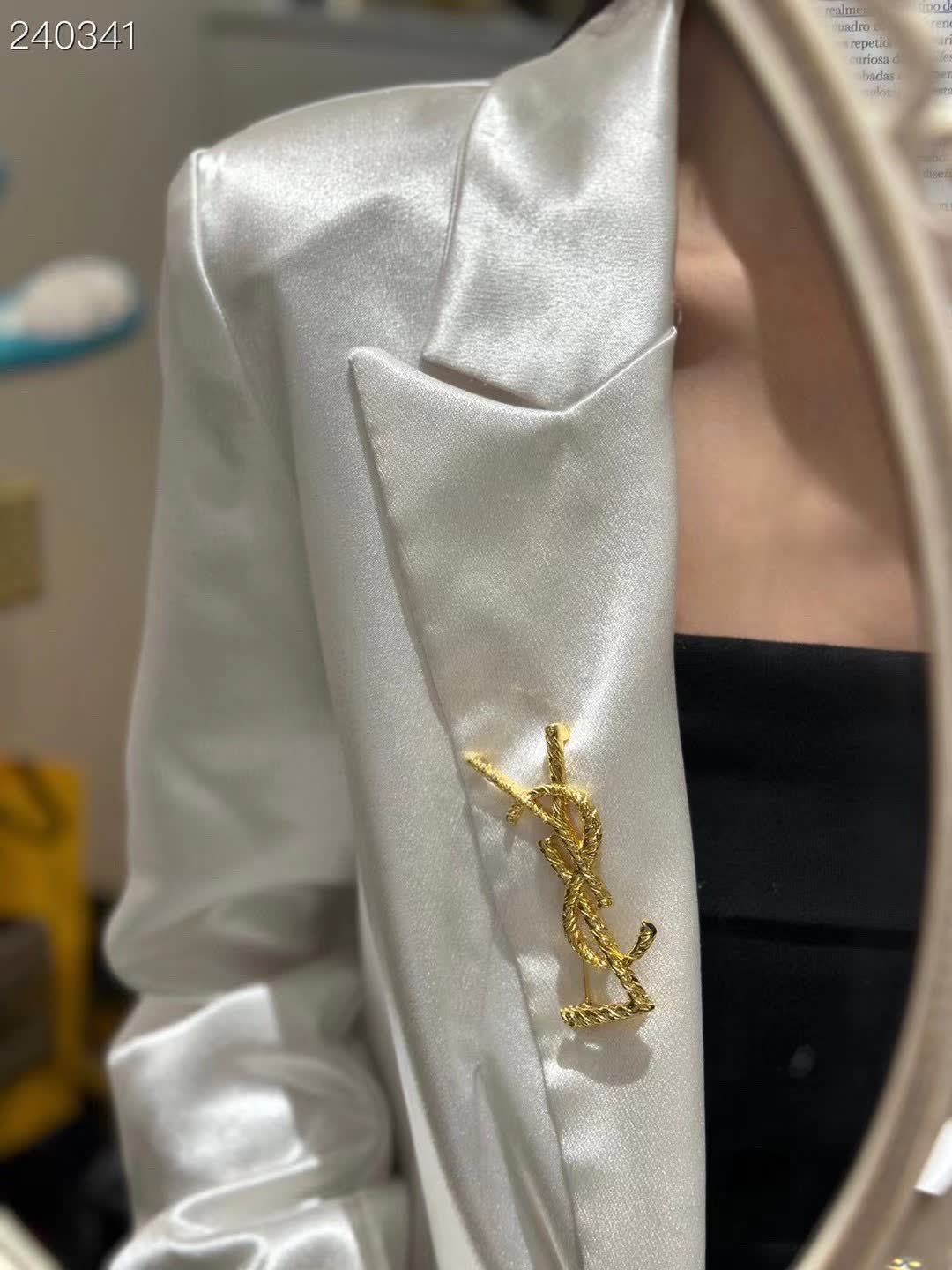 YSL Gold Logo Brooch