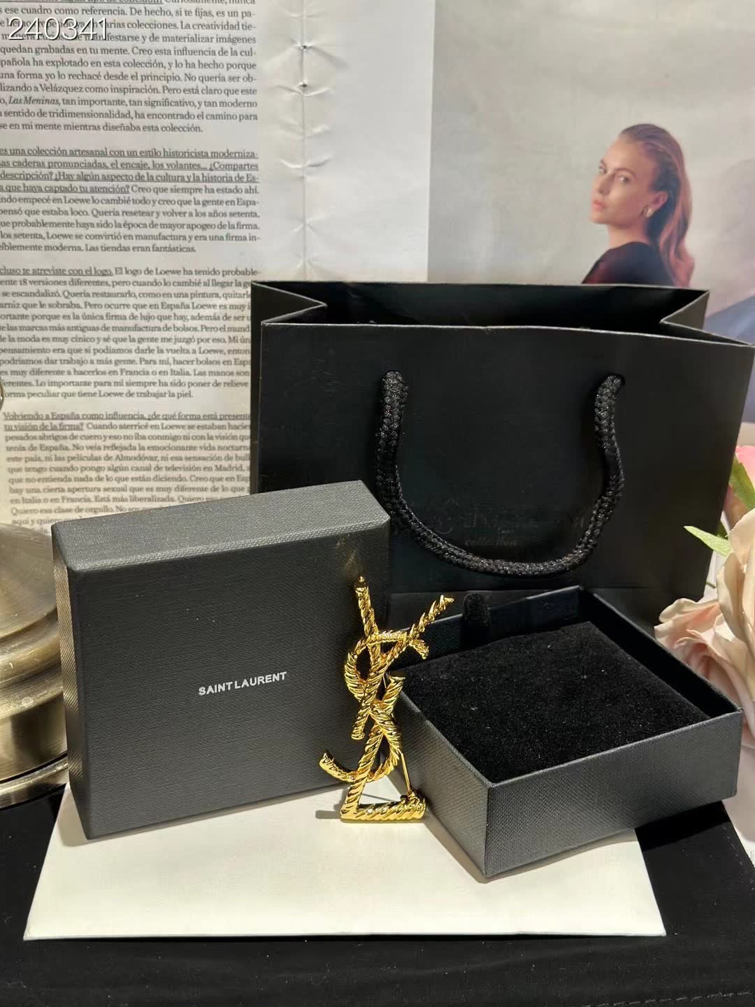 YSL Gold Logo Brooch