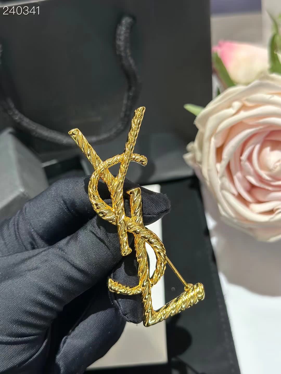 YSL Gold Logo Brooch