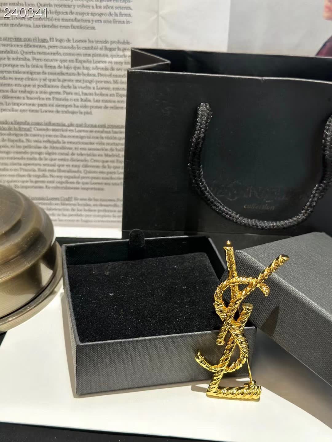 YSL Gold Logo Brooch