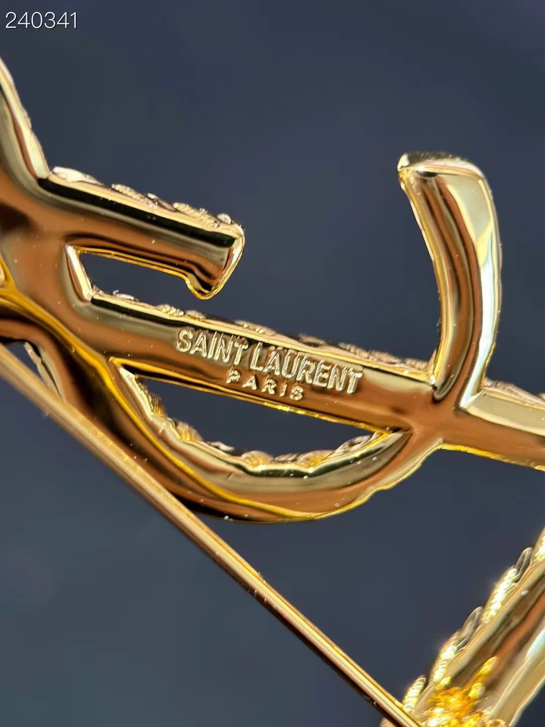YSL Gold Logo Brooch