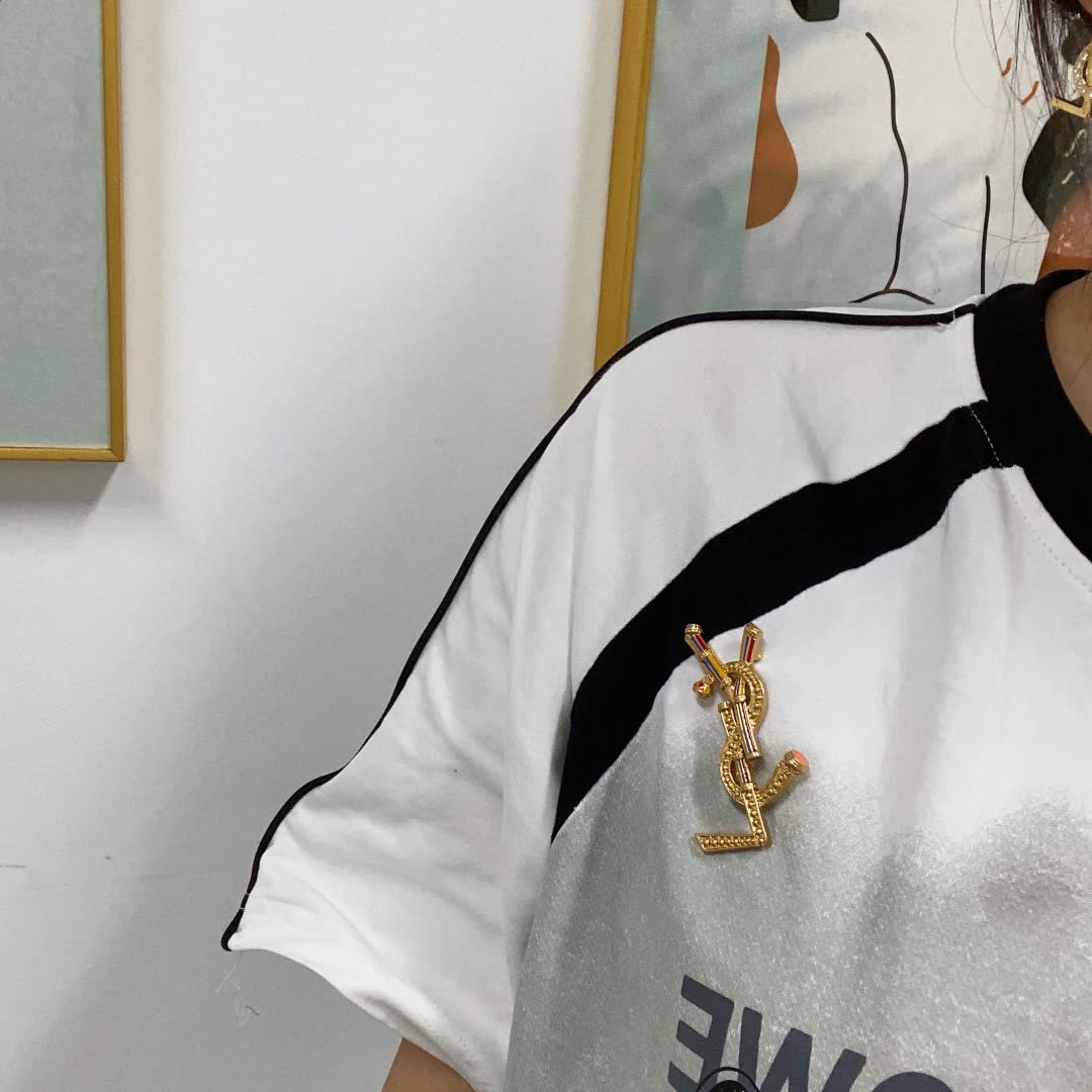 YSL Logo Brooch