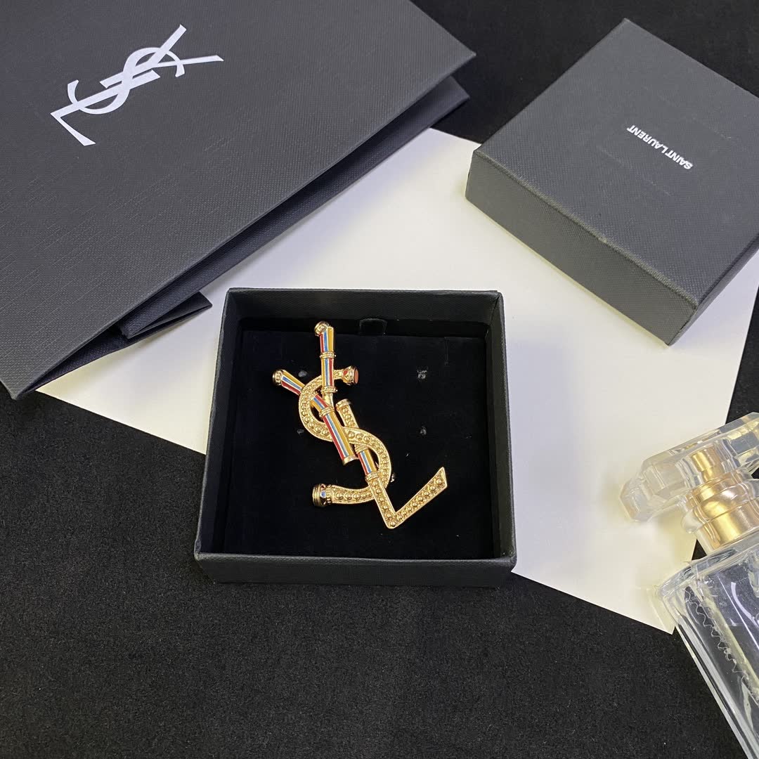 YSL Logo Brooch