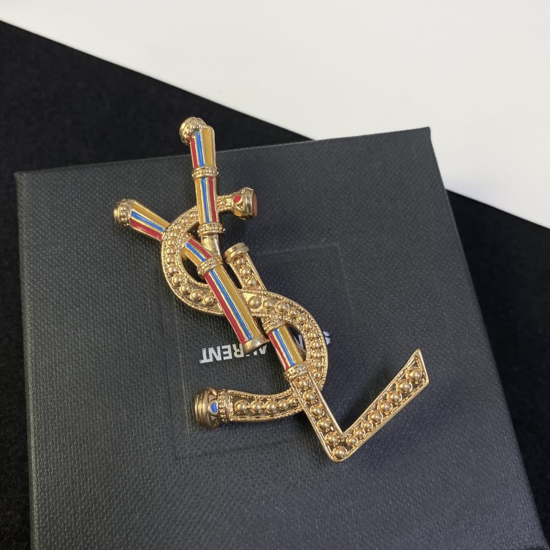 YSL Logo Brooch