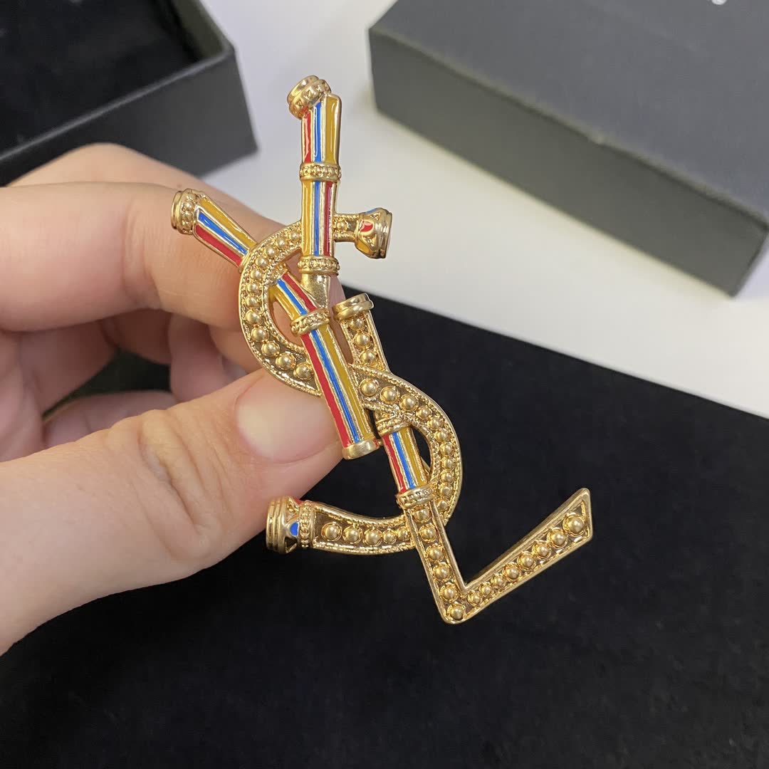 YSL Logo Brooch