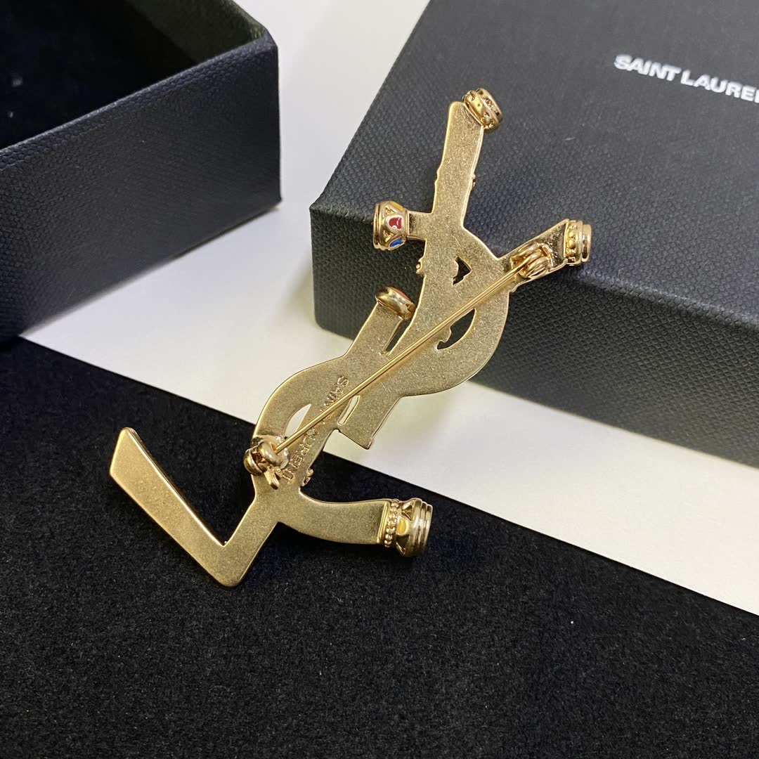 YSL Logo Brooch