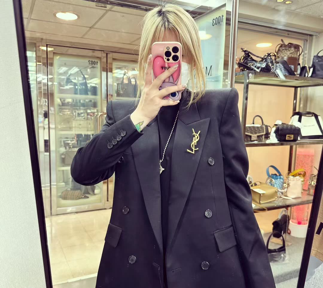 YSL Gold Tone Y Logo Brooch