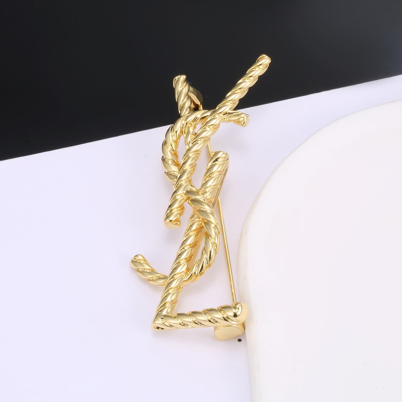 YSL YSL Logo Brooch