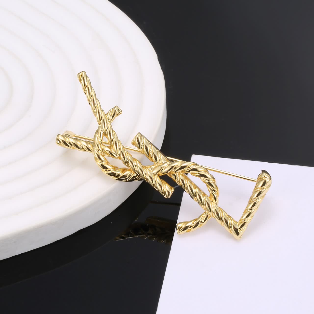 YSL YSL Logo Brooch