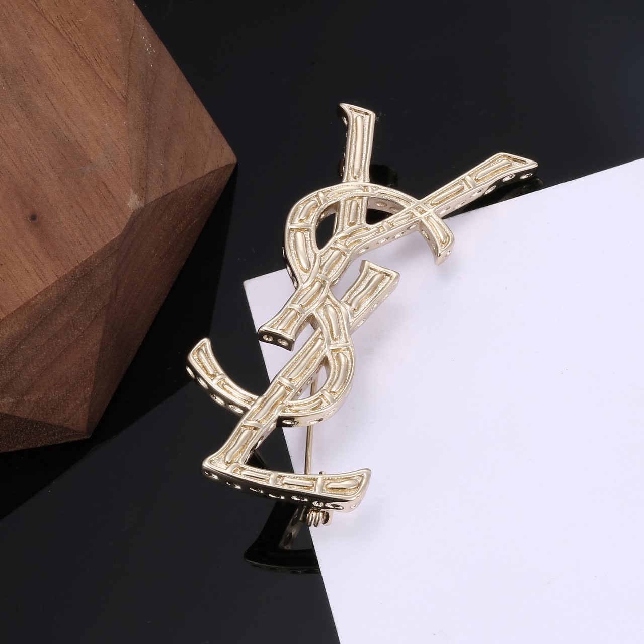 YSL Logo Brooch