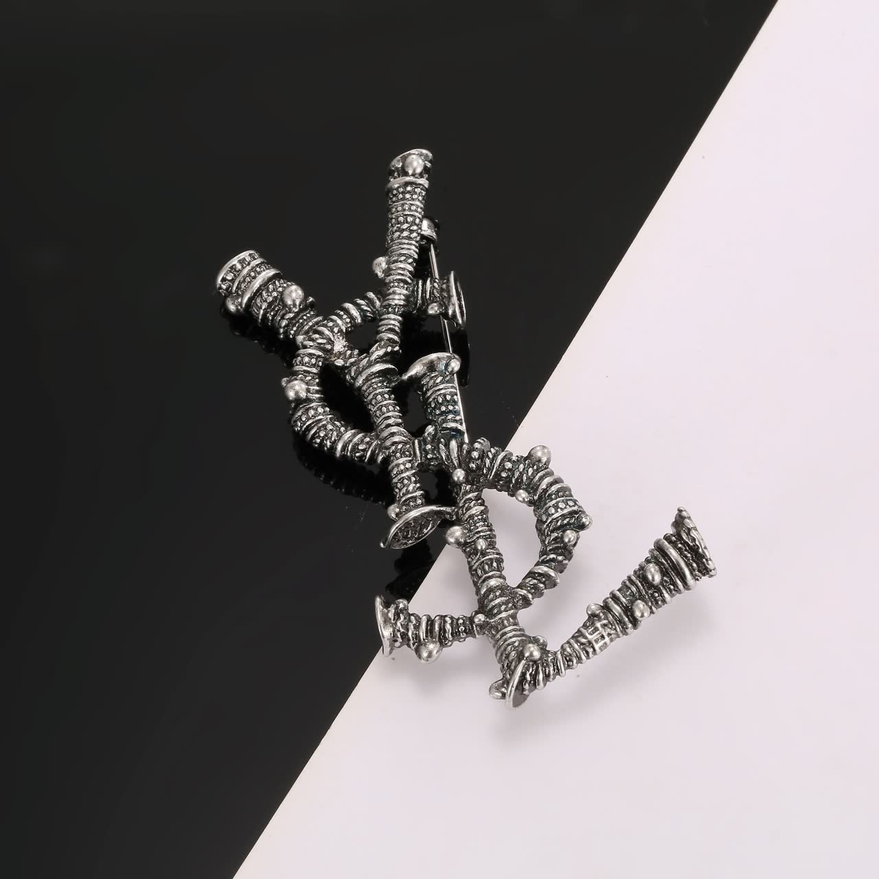 YSL Silver Tone Brooch