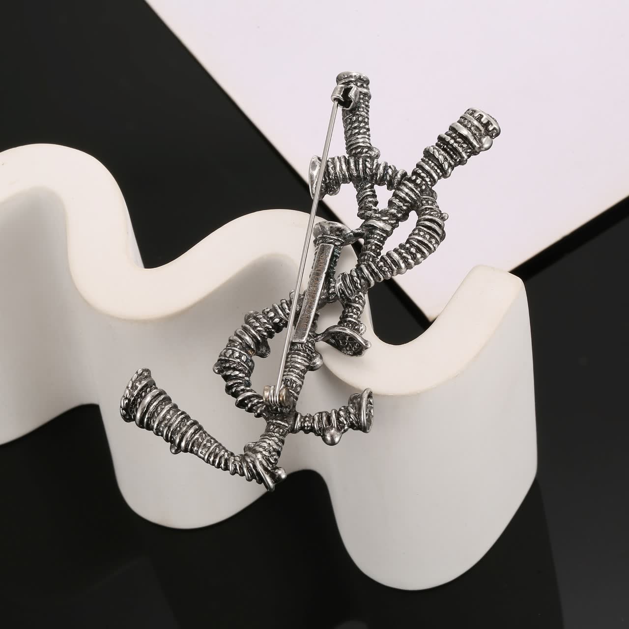 YSL Silver Tone Brooch