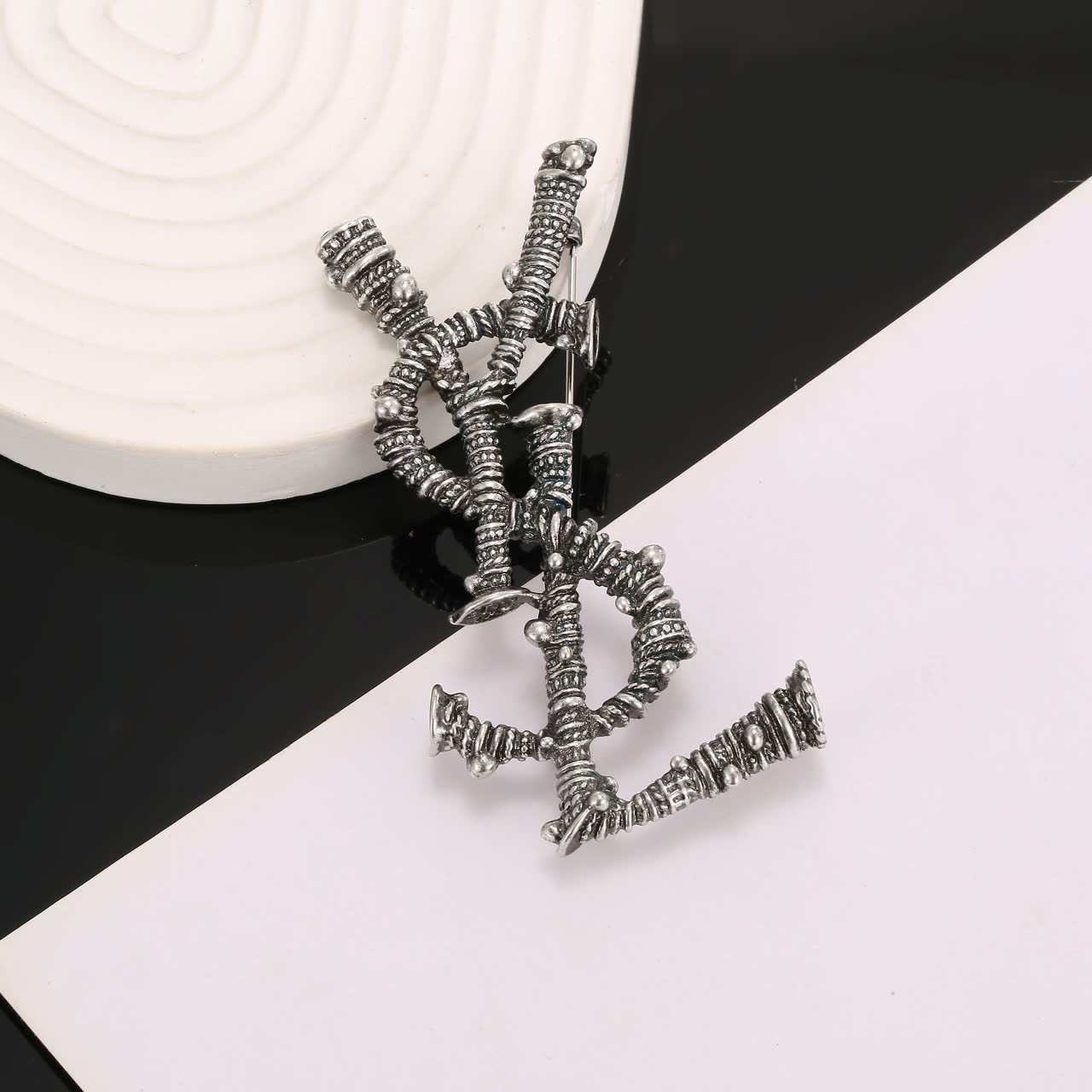 YSL Silver Tone Brooch