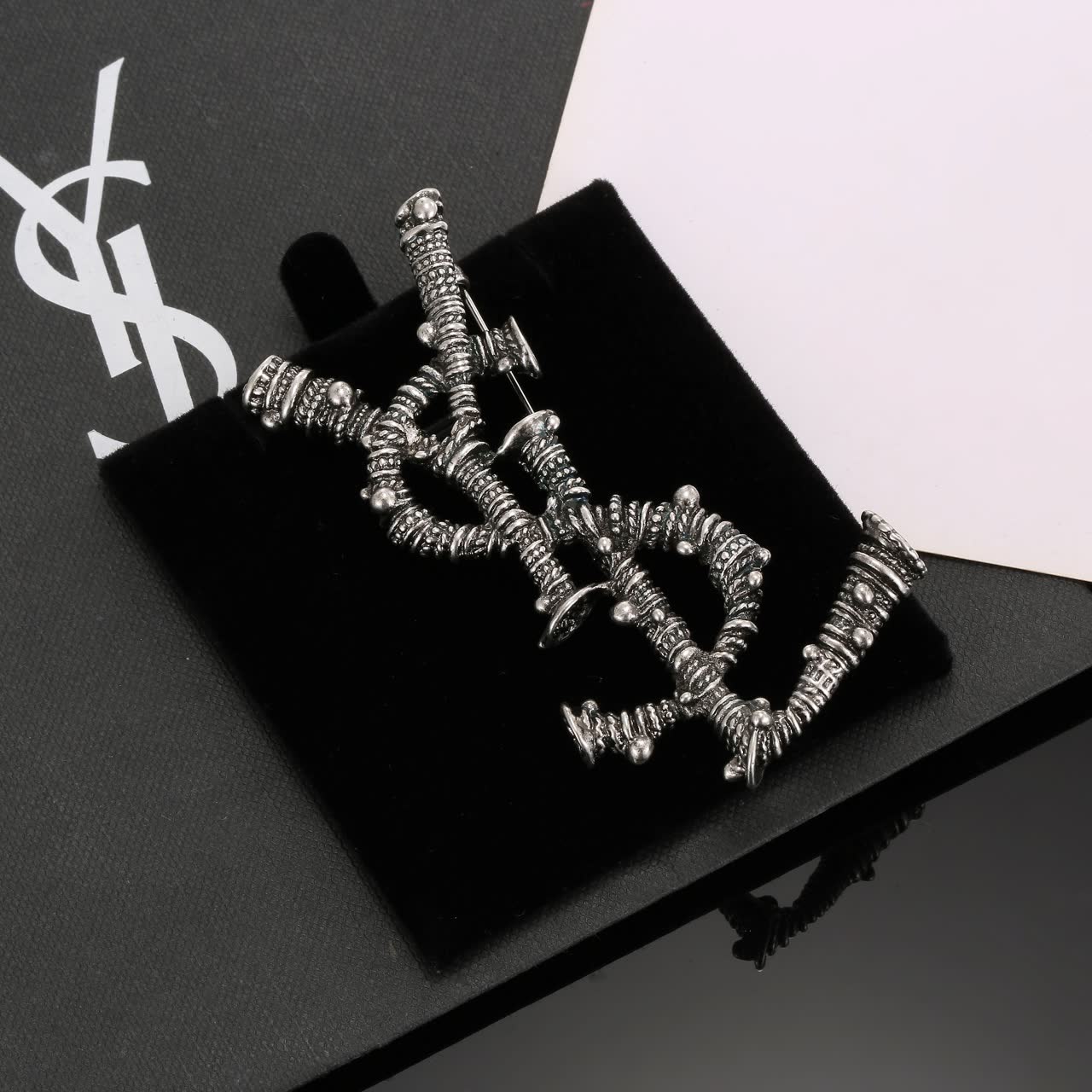YSL Silver Tone Brooch
