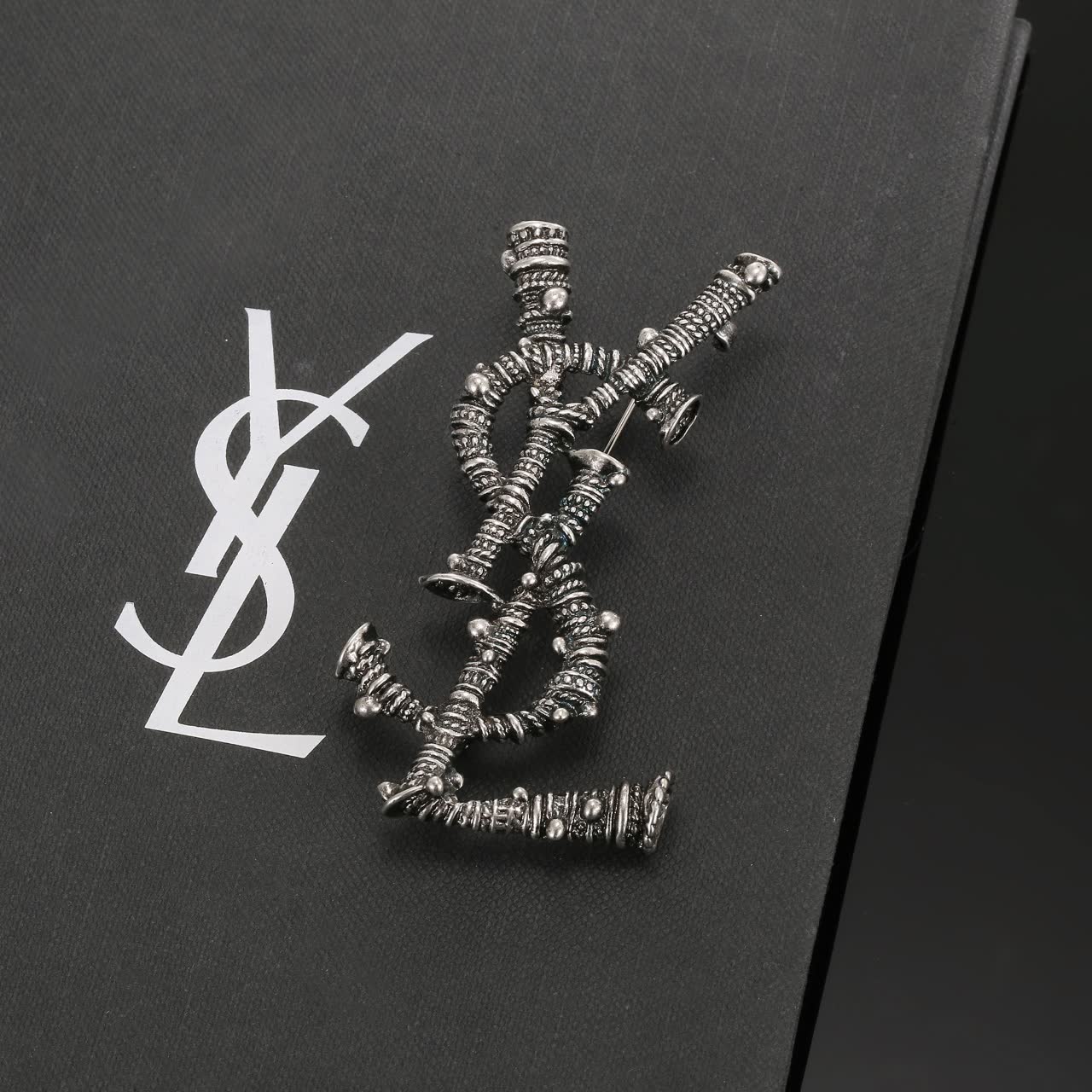 YSL Silver Tone Brooch