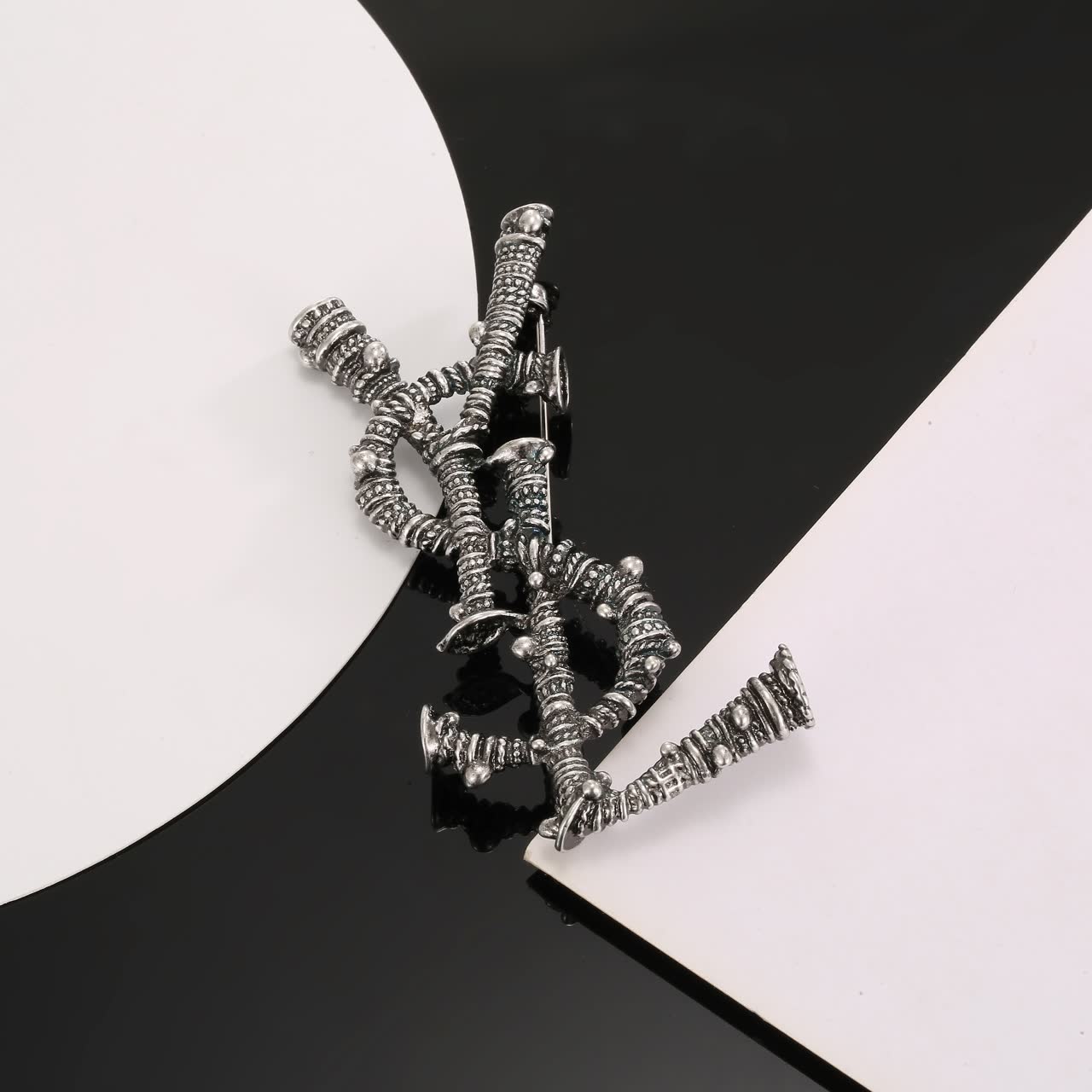 YSL Silver Tone Brooch