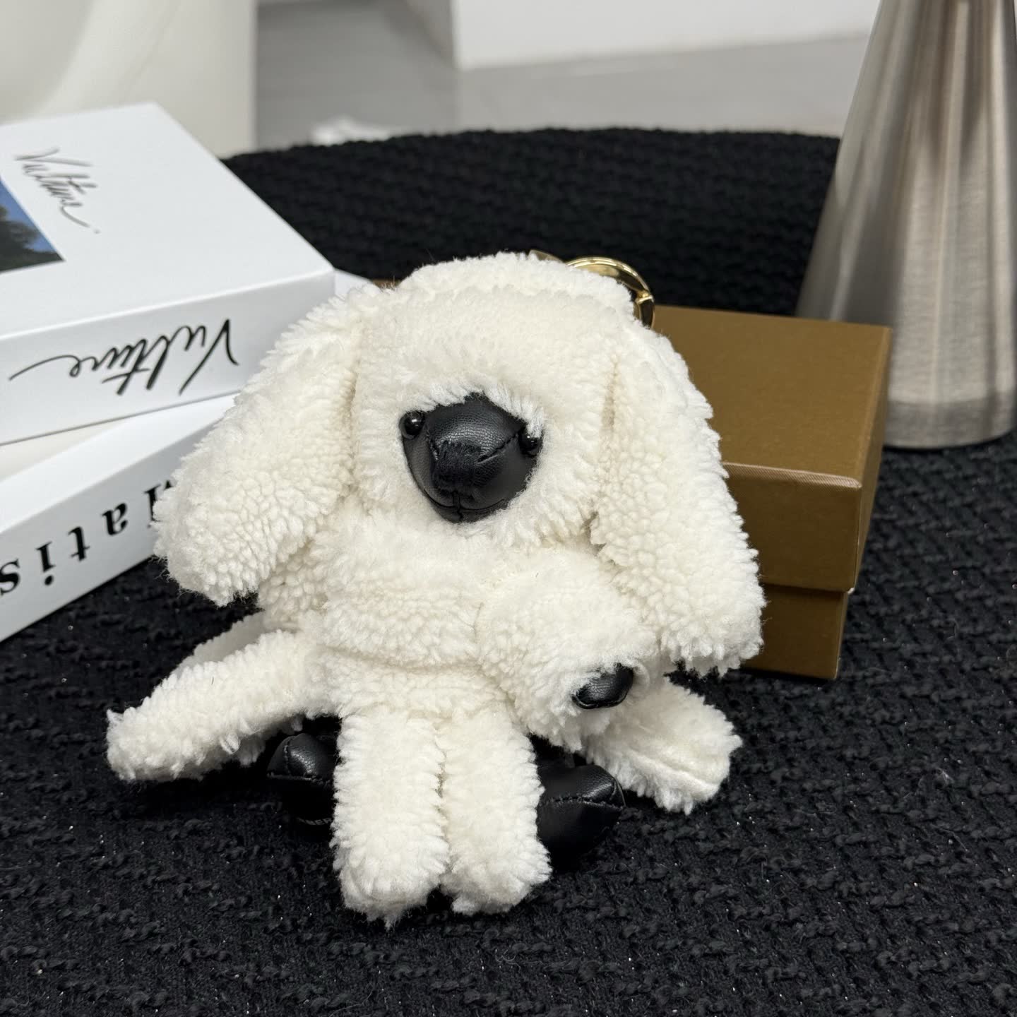 Burberry White Fluffy Dog Keychain