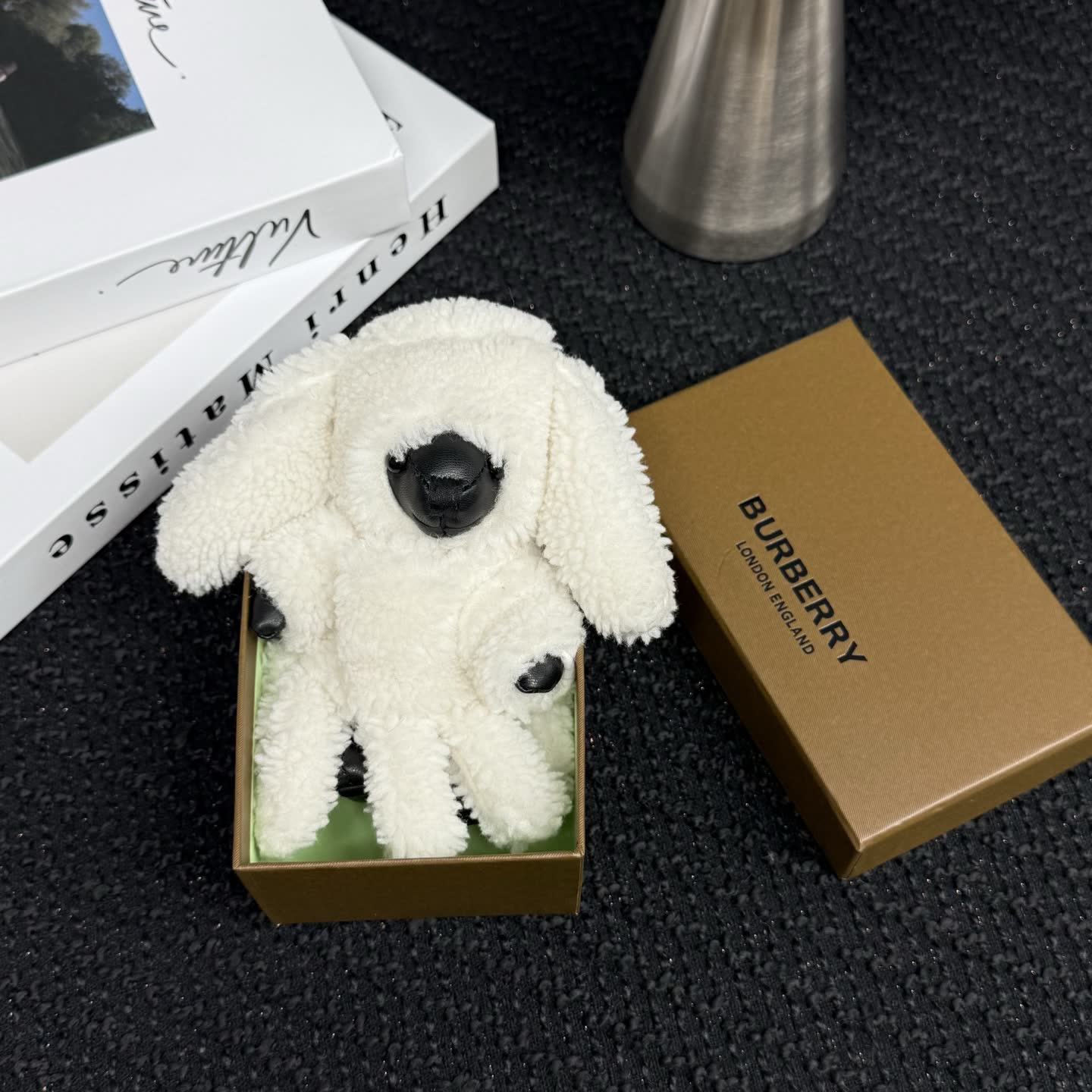Burberry White Fluffy Dog Keychain