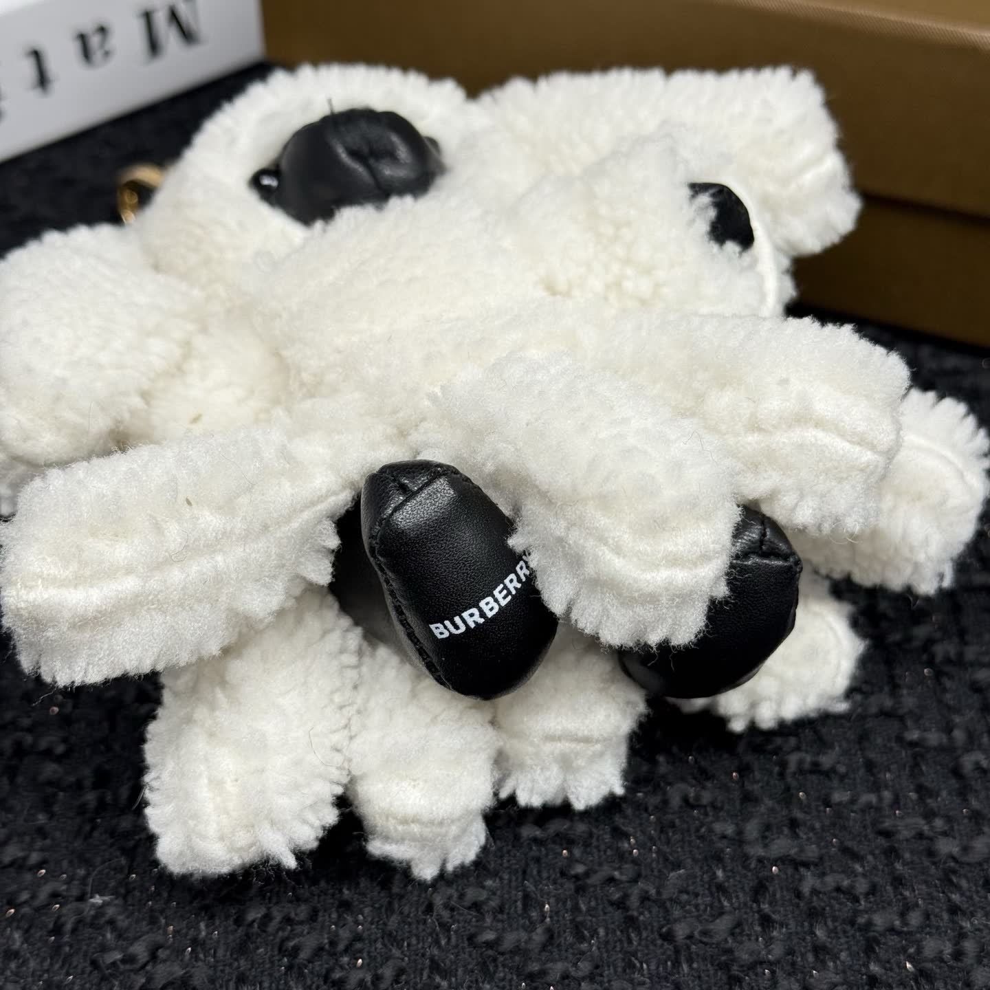 Burberry White Fluffy Dog Keychain