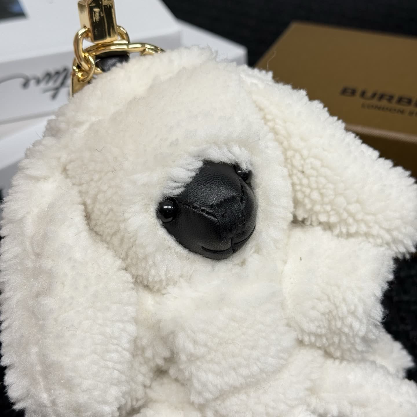 Burberry White Fluffy Dog Keychain