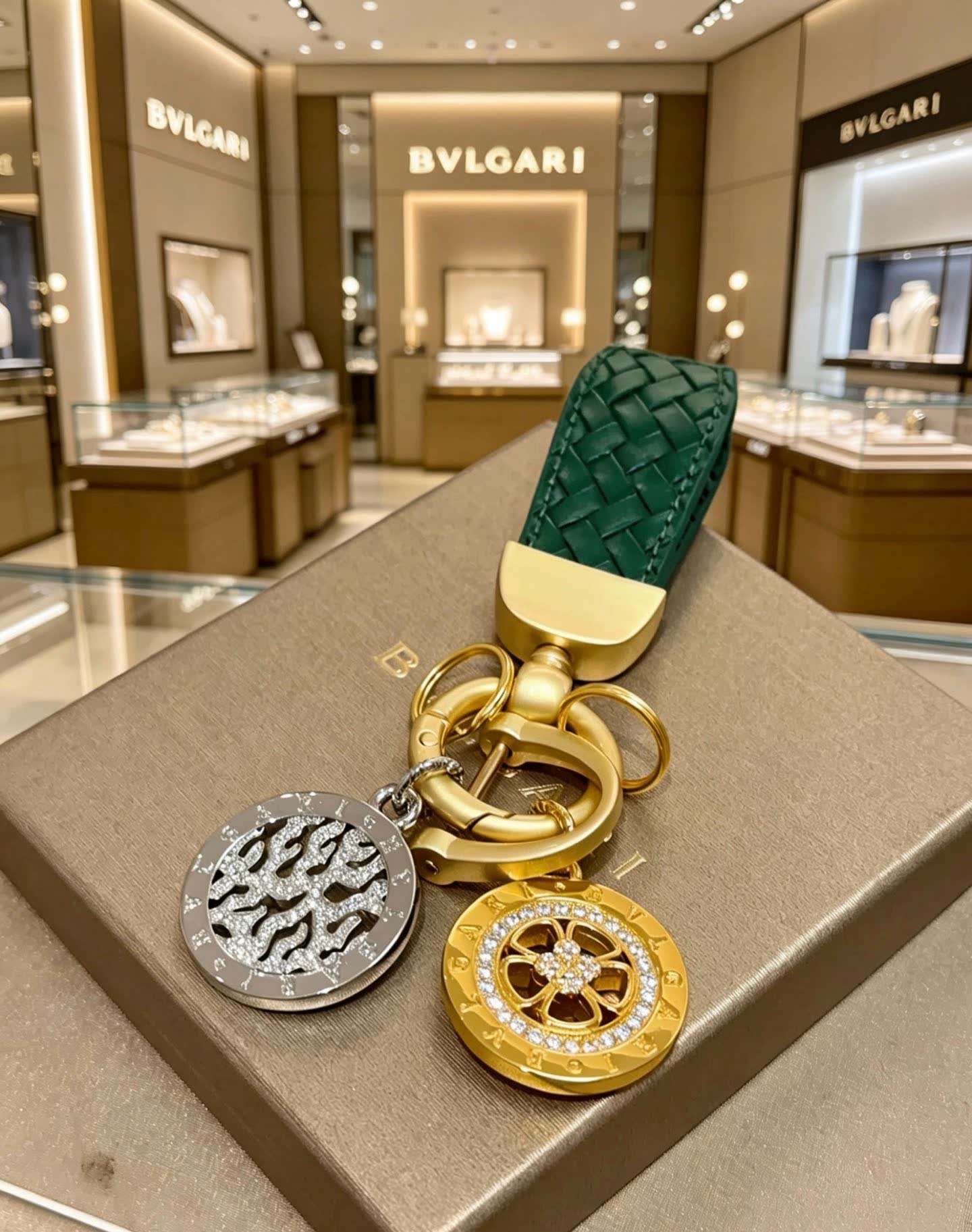 Bvlgari Keychain with Interlocking B Logo and Medusa Head Charms