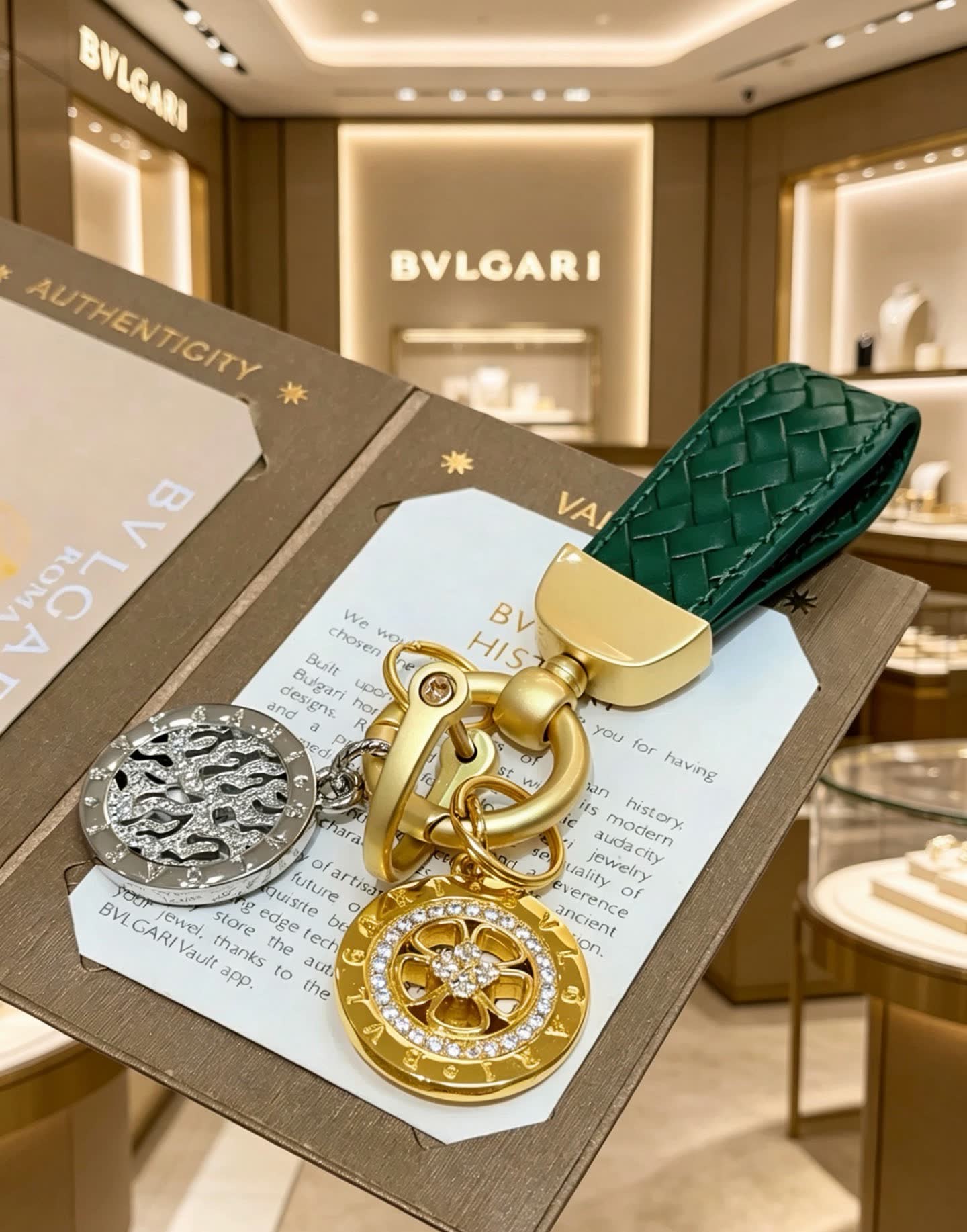 Bvlgari Keychain with Interlocking B Logo and Medusa Head Charms