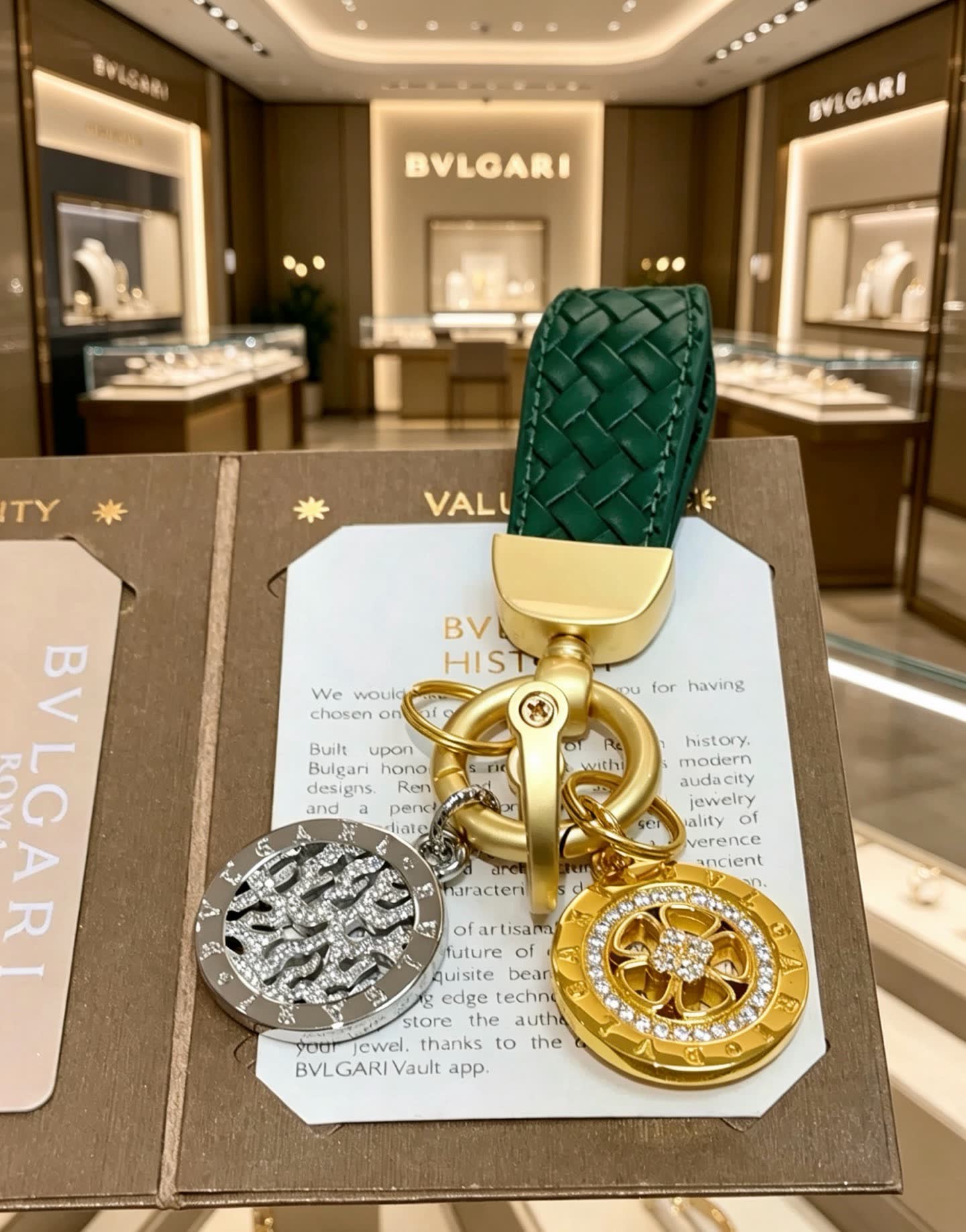 Bvlgari Keychain with Interlocking B Logo and Medusa Head Charms